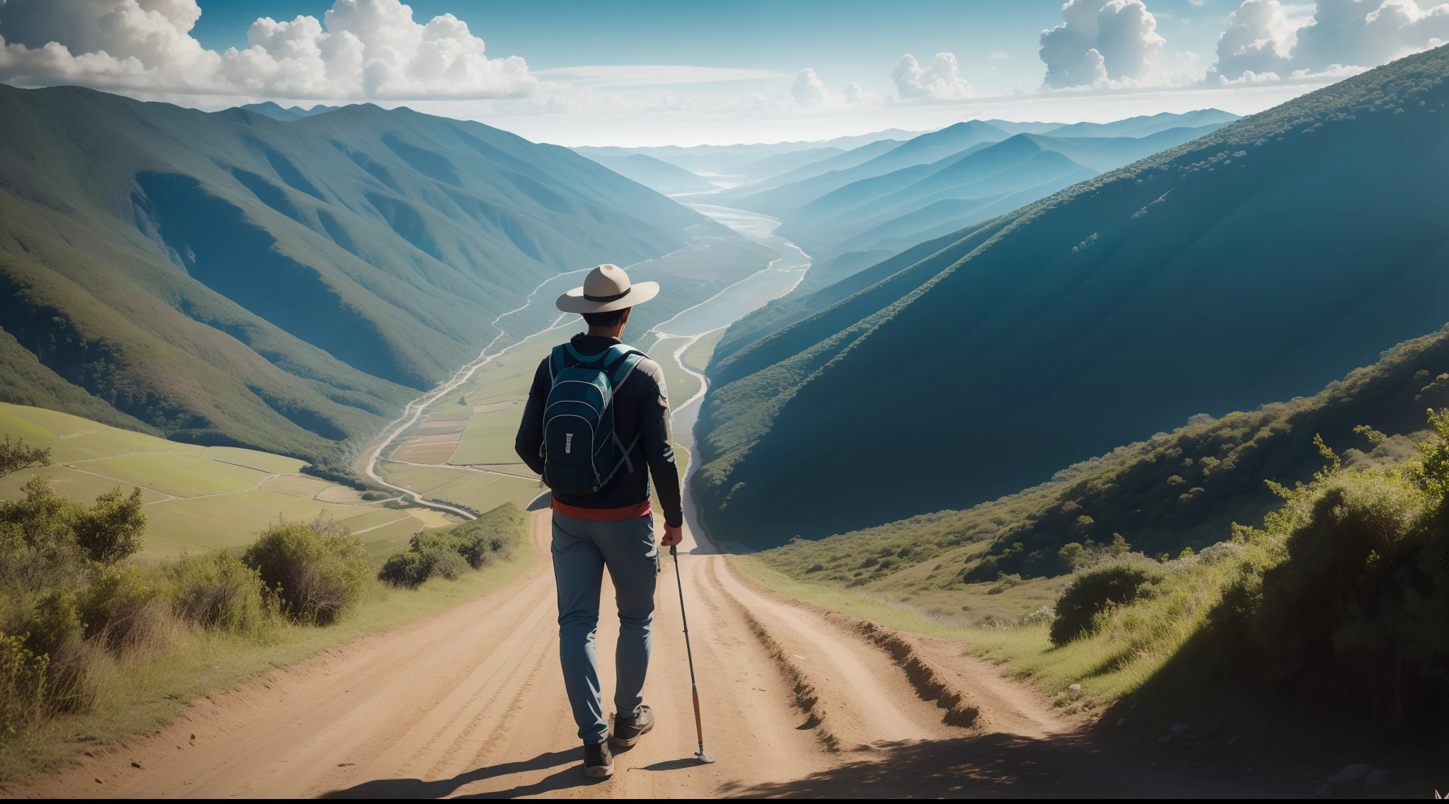 Homem, homem decente, decency, bem vestido, homem do campo, rural, Trousers, long pants, Paisagem, Natureza, montanhas, Caminhos, Caminho, Path to Heaven, palmeiras, soio, sozinho, caminho reto, vista natural, divino, nuvens, nuvem, heavens, heaven, heaven, sol, detailed sky, caminho rumo a, Costas, Manly man, viril, vigoroso, forte, bem vestido, decente, andar, correr, Caminho, caminho da beleza, Life trajectory, Natureza, lugar lindo, paradis, de Costas, Indo, heaven, Deus, heavens, Natureza, Natureza, floresta, florestas, river, rivers, beauty, caminho reto, Towards the Heavens, celestial, olhando o caminho reto, rumo fotorrealismo, fotorrealista, Ultra HD |, 4k, texturas detalhadas, cores futuristas, cores detalhadas, contraste realista, contraste detalhado, sombras detalhadas, sombras realistas, alta resolução, 8k, nitidez realistas, nitidez detalhada,