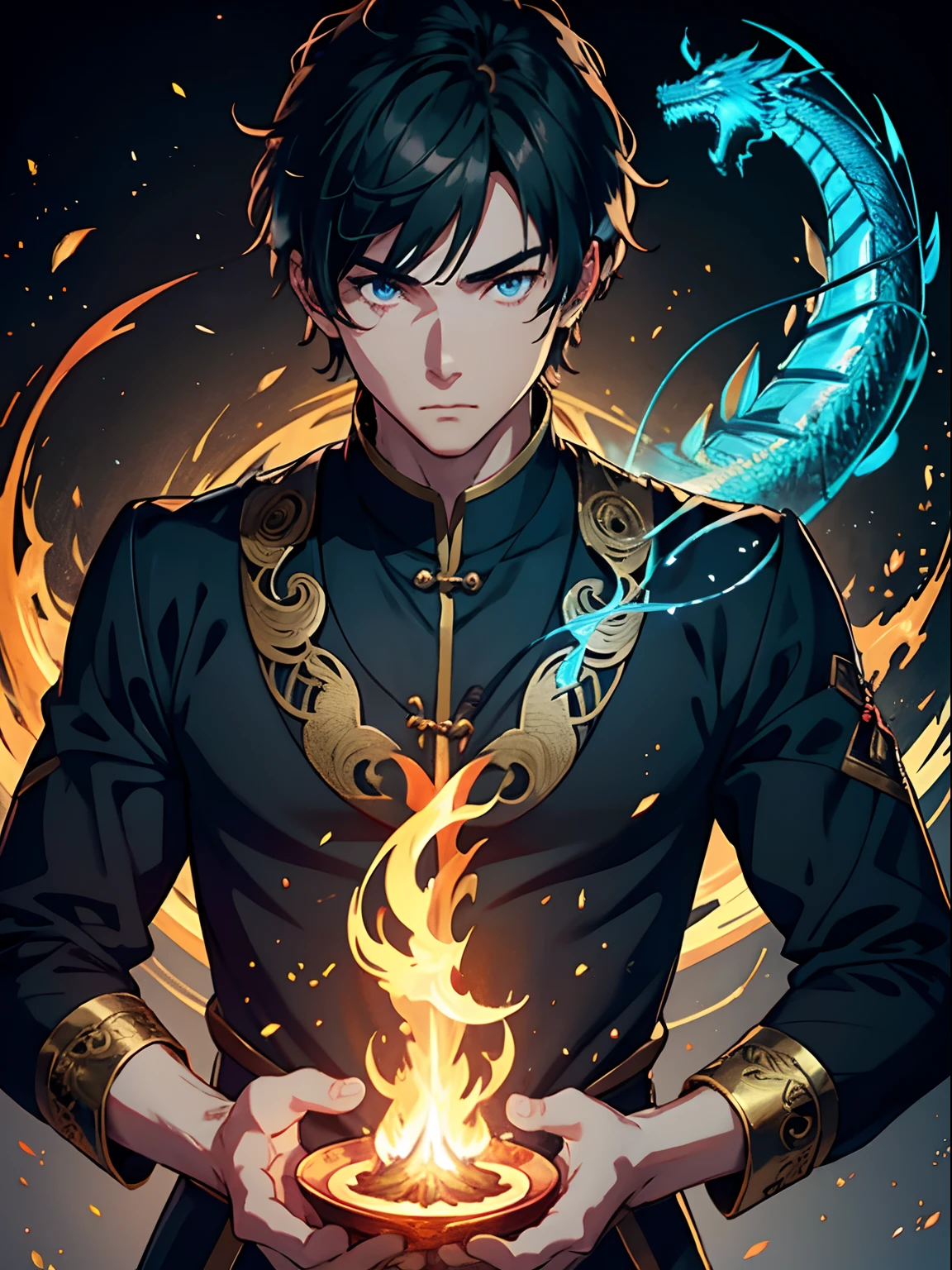 male people,Beautiful boy,solo person,Dragon Summoning,Dragon,Works of masters,Best image quality,Higher quality,high detal,超高分辨率,8K分辨率,Facing the viewer,staredown