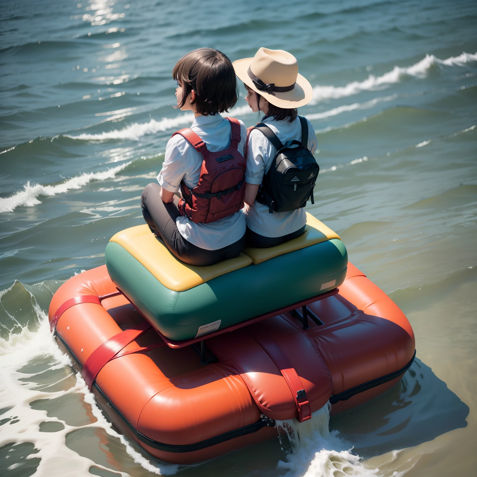 There were two sitting on top of the raft