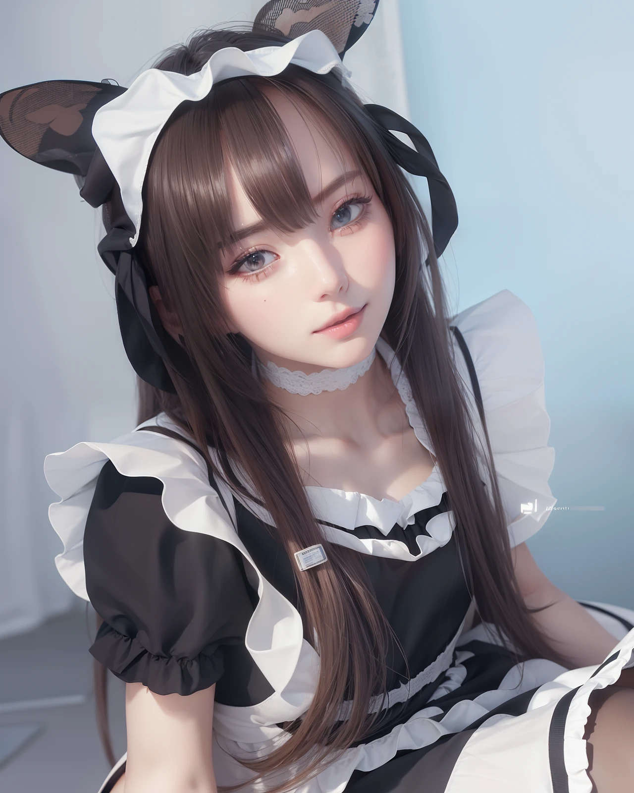 (Ultra Realistic), (Illustration), (Increased Resolution), (8K), (Extremely Detailed), (Best Illustration), (beautiful and cute white and smooth skin), (Nice and thin body), (her cheeks are rosy), (wearing a maid outfit).