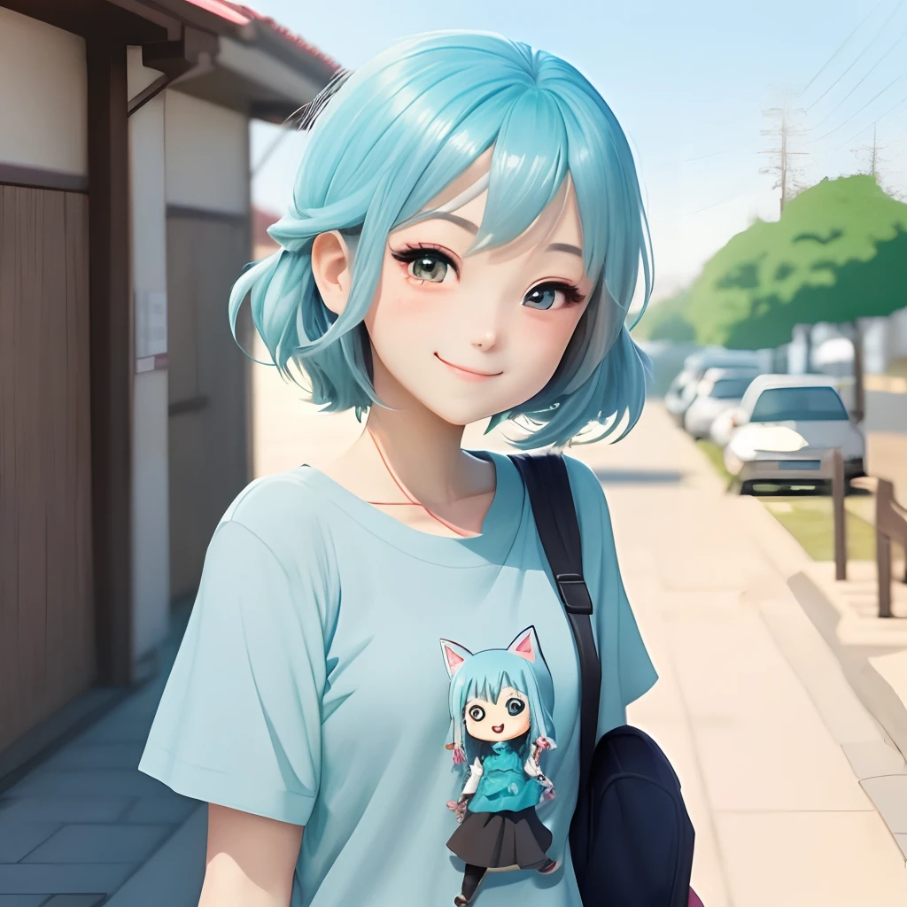 Anime girl with blue hair and blue eyes looking at camera, mikudayo, senko-san, anime visual of a cute girl, anime moe art style, nyaruko-san, Anime girl with teal hair, a serene smile, she has a cute expressive face, shirabii, Today's featured anime stills, anime best girl, sly smile