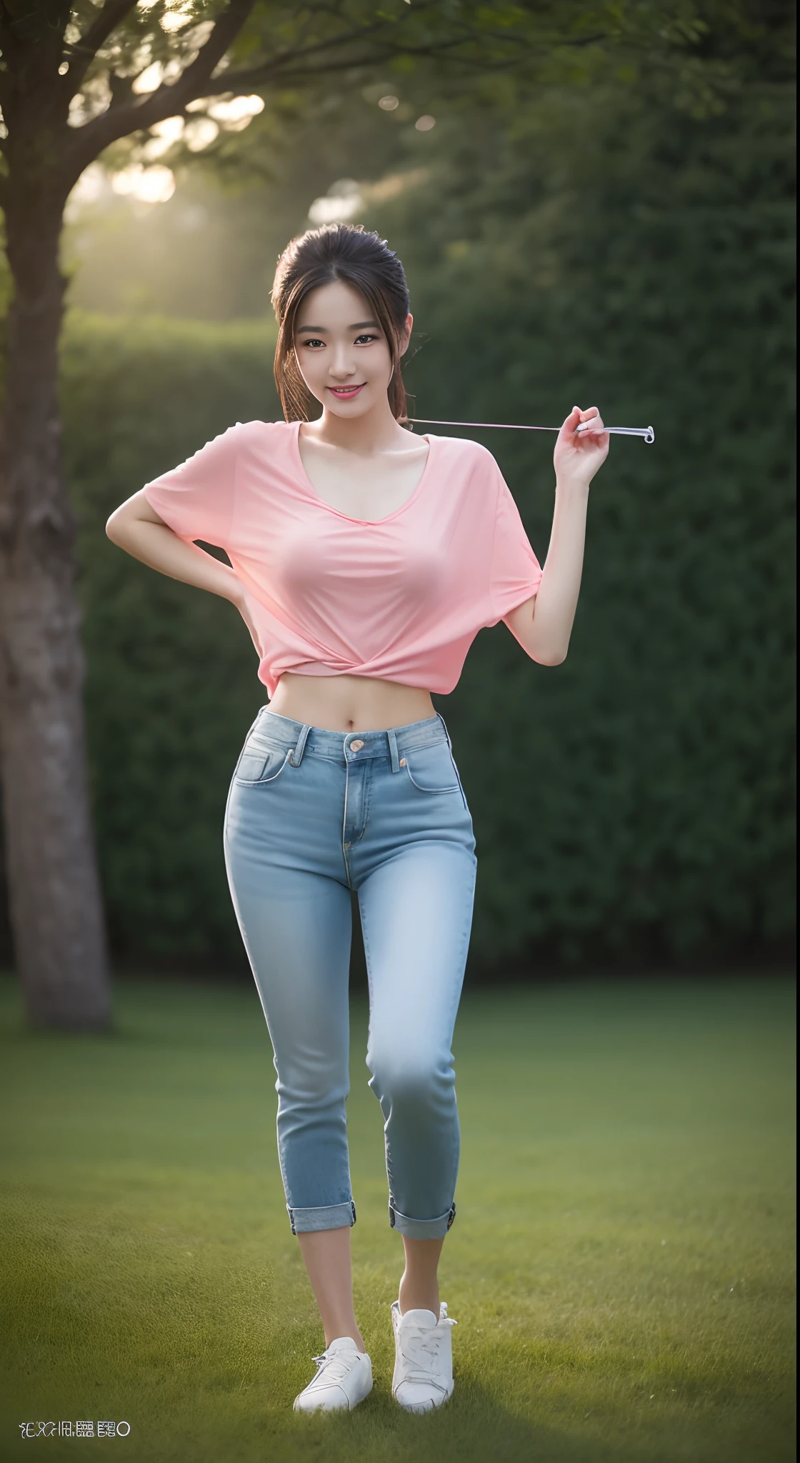 ((Best quality, 8K HD, Masterpiece: 1.3)),(Wet clothes: 1.1), (rain, grassy fields: 1.3), 1 beautiful woman taking pictures on the grass,RAW photos,tmasterpiece,(highdetailskin:1.2),8k ultra high definition,digital SLR camera,gentlesoftlighting,high high quality,filmgrain,富士XT3,20 years old Asian woman,Wear simple clothes,T-shirt and skinny jeans,Detailed clothing details:1.3,perfect body figure,Perfect breasts and nipple bulge,The legs are straight and slender,((Branded stylish shoes:0.6)),Super detailed facial details and skin,Fair pink face and skin,The skin is pink,with light glowing,二重まぶた,Super detailed eyes,(Gloss on lips, eyeslashes, Glossy face, Best quality, Super high resolution, warm color,Wide lighting, naturalshadow), Sense of postural diversity, Full body shooting: 1.8