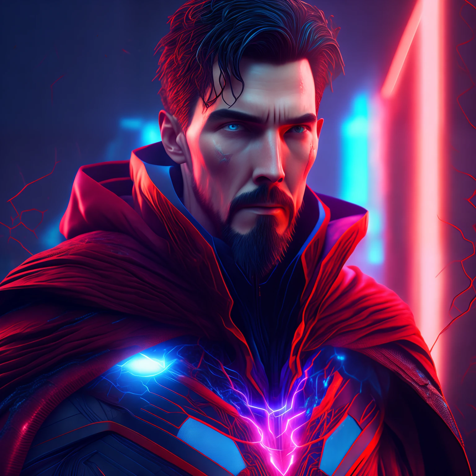 Cyborg doctor strange (DC), cyberpunk, 8k, cuerpo completo, foto realista, un ojo tipo terminator