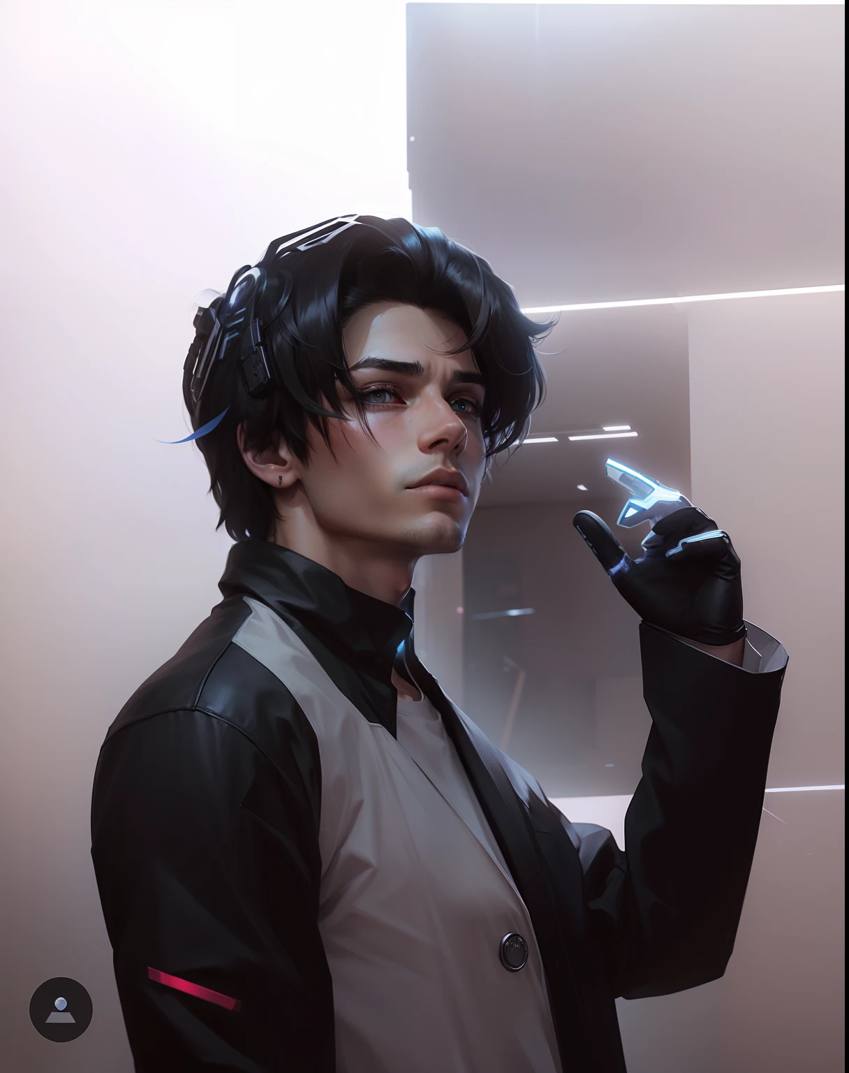 , realistic face, ultra realistic face, same clothe, cyberpunk anime boy look