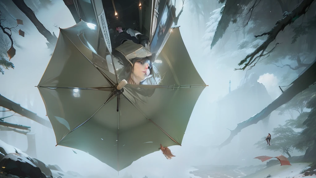 There was a man in the woods holding an umbrella, krenz cushart and artem demura, wlop and krenz cushart, makoto sinkai, krenz cushart and wenjun lin, krenz cushart and asher duran, krenzcushart, by Krenz Cushart, joao ruas