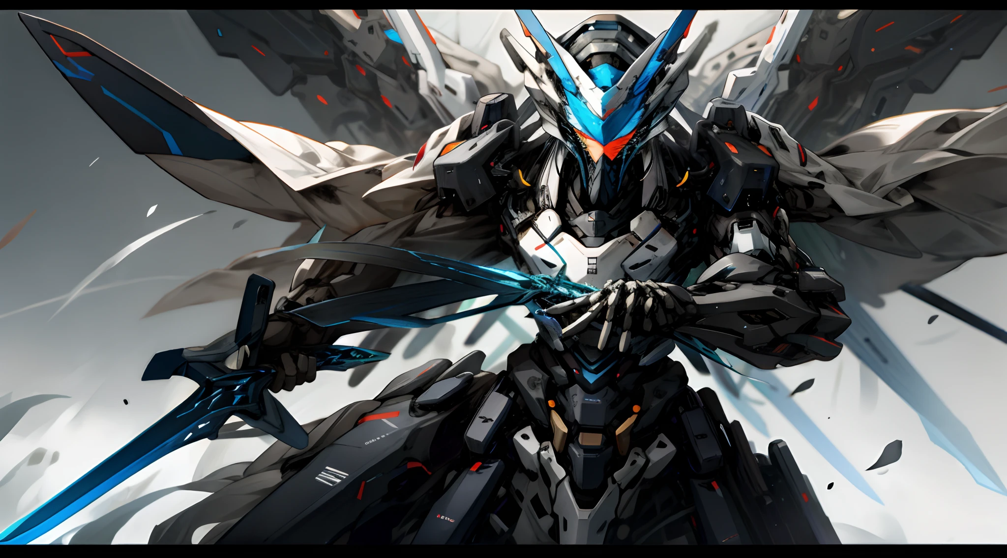 White and black mech,drak,Sword weapons