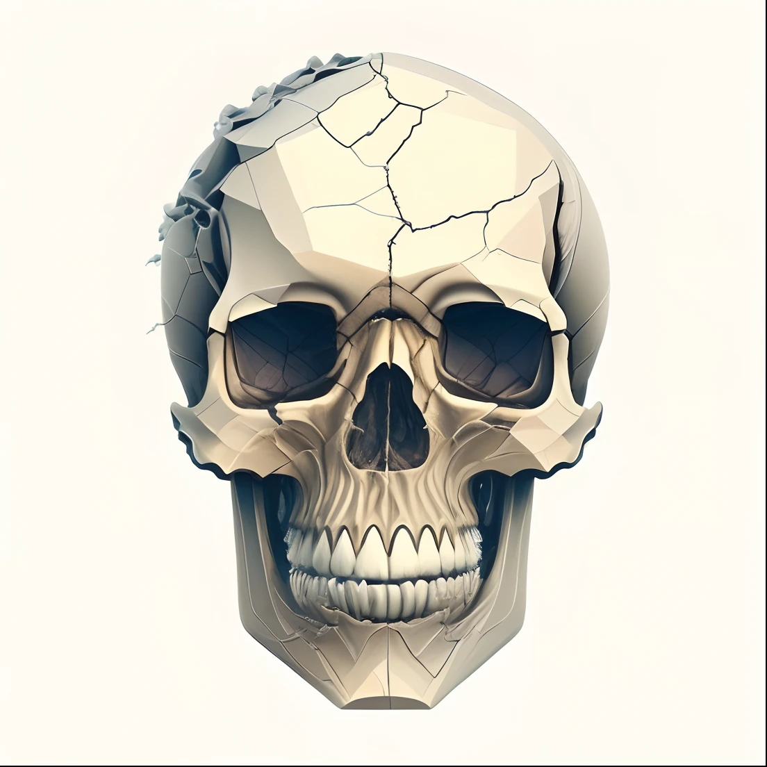 a closeup of a skull with a broken jaw and an absent jaw, skull protruding from face, Human skull, skull head, skull like, skull face, desenho de uma caveira, morphing skulls, skeleton face symmetrical face, the head of the man is a skull, ((skull)), half skull face, face do esqueleto, caveira