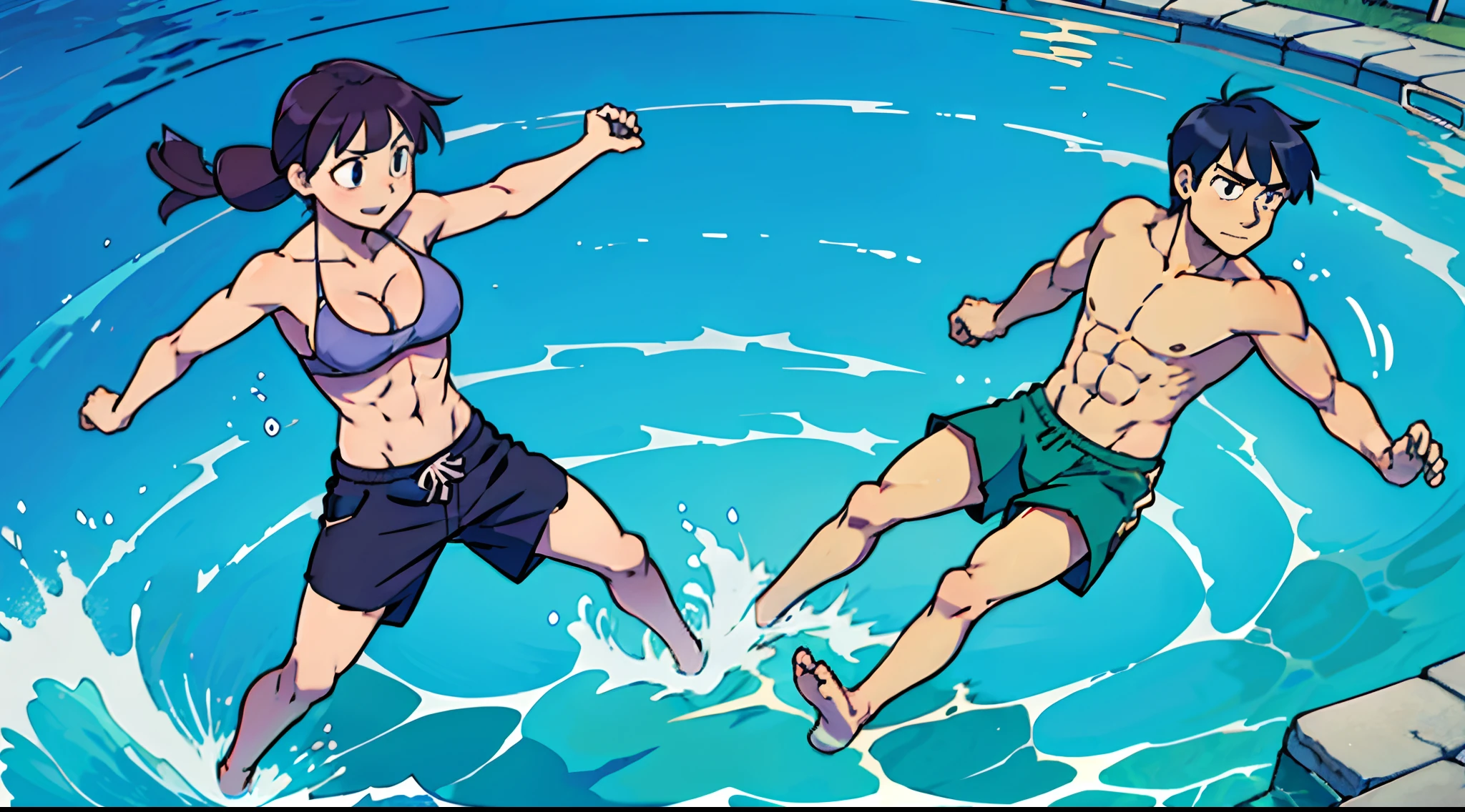 anime big breast,Abs,handsome,Abs,swim trunks
