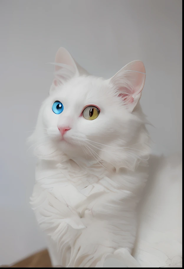 White cat with white glowing eyes, Heterochromia, beautiful white glowing eyes, albino mystic, white glowing eyes, portrait of albino mystic, White cat, pale blue color eyes, glowing bright yellow eyes, very pretty eyes, Strong albinism, albino