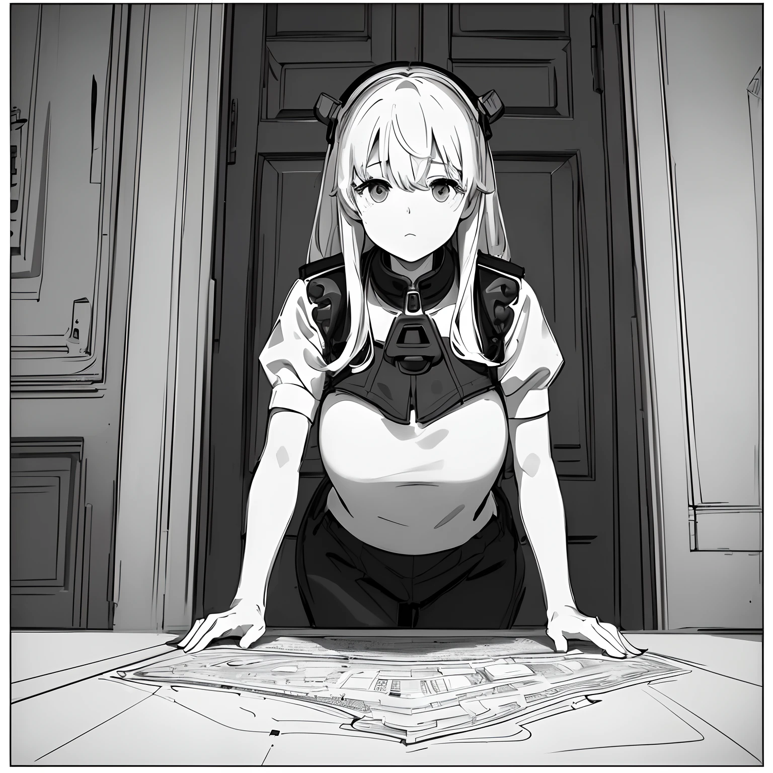masterpiece、top-quality、High-quality images、8K、 ((unmanned、Background with、Accurate perspective、line-drawing、Contour extraction、Monochrome grayscale、Moderate shading、Medium omission)):1.4 ((door、Angle from the front、unmanned))1.5
