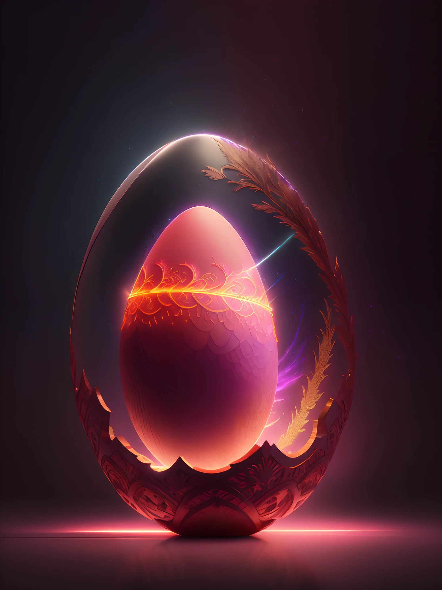 Efecto Shatter en After Effects, Un gran huevo de soft 3D opaque ornate intricately carved ivory glowing cracked broken shell egg in a dimly lit room, with a very soft pink light emanating from under the egg, pinkish orange glowing spiral vine tendrils encompassing the egg lovingly as if it was alive, photorealistic, detailed, realistic, 8k uhd, high qualityDigital Artistic Representation, Renderizado de alta calidad, Magic Frozen Ice Phoenix Egg, Cinema 4D Renderizado, Cinema 4D Renderizado, fondo negro y rosa, Color de barra diagonal, Aint Unreal Engine, octano (Huevos agrietados | Cristo intrincado:1.27) Ilustrado por Simon Bisleyiplice & Chris Hemsworth W 1 0 8 2 sosteniendo Aeons Old Weapon + Espada ornamentada y detallada + New technology from Angel Wings + Arte conceptual sagrado + Carne hiperrealista, Incendio procesal en After Effects.juego