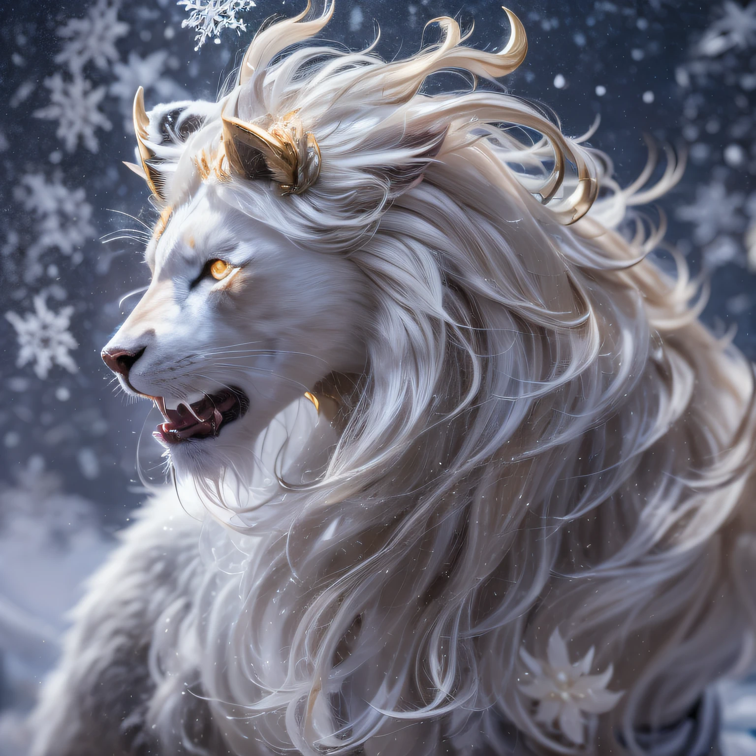 32K(tmasterpiece,k hd,hyper HD,16k)Flowing short hair,Backstage soup pool,zydink, a color, Asian people (A unicorn), (Silk scarf), Combat posture, The unicorn looked at the audience, long whitr hair, Floating hair, Hanfu, Chinese clothes, longer sleeves, (abstract ink splash:1.2), white backgrounid,Kirin Beast Protector (realisticlying:1.4),Snowflake lion's head,Snowflakes fluttering,The background is pure, A high resolution, the detail, RAW photogr, Sharp Re, Nikon D850 Film Stock Photo by Jefferies Lee 4 Kodak Portra 400 Camera F1.6 shots, Rich colors, ultra-realistic vivid textures, Dramatic lighting, Unreal Engine Art Station Trend, cinestir 800,