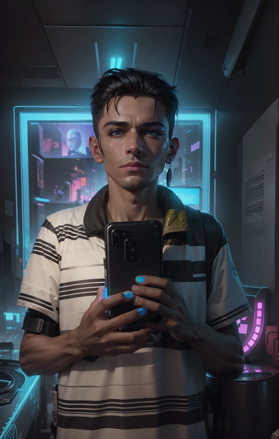 Change background cyberpunk , original face, 8k, ultra realisticl, iphone mobile, handsome boy