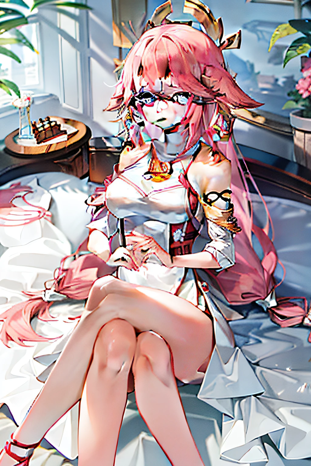 beuaty girl,Pink Long Hair,white dresses,