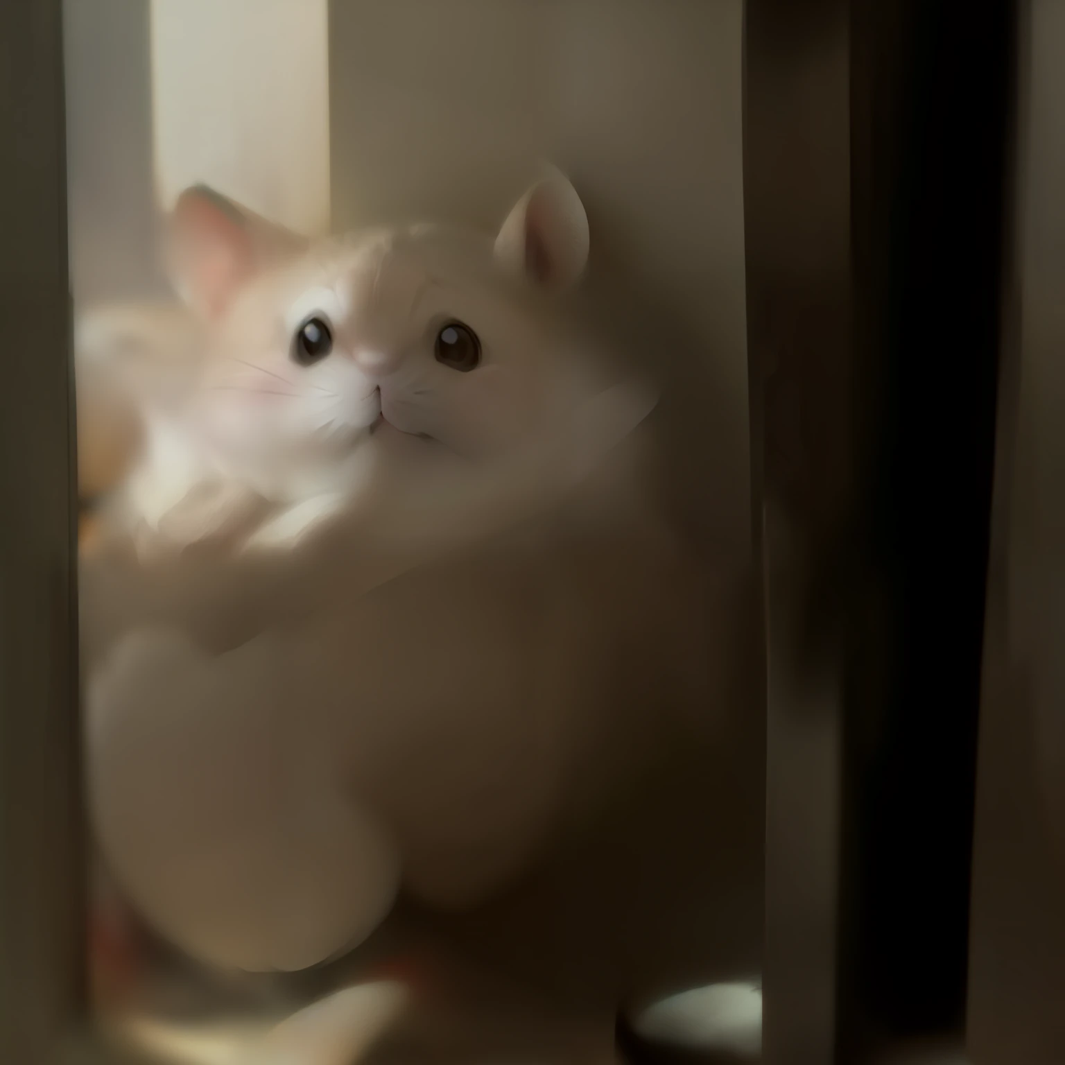 There was a hamster sitting in the corner of the room, hamster, photo of a hamster, looking scared, hamsters, rodent, Fluffy!!!, the cutest creature in the world, trying to escape, having a snack, happy wise. he has bouncy belly, fluffy full of light, outrageously fluffy, very fuzzy, looks surprised, chunky