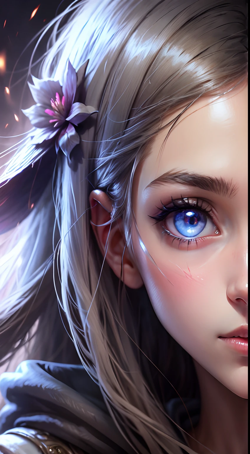 Very Beautiful princesse glowing eyes face portrait zoom
