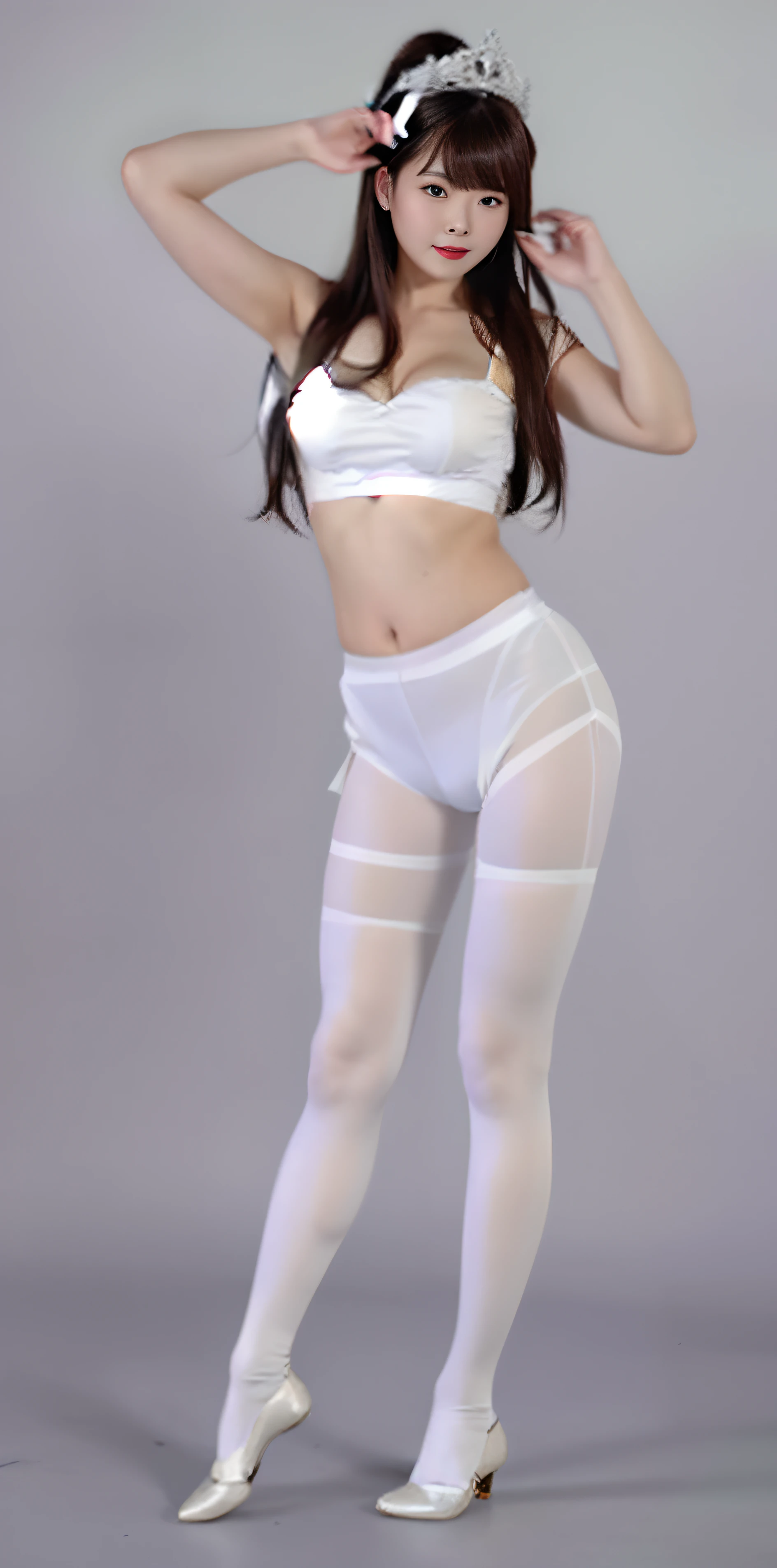 A royal sister,White hip-wrapped dance pantyhose。without wearing shoes,Physical coordination,Super detail,Anatomically correct,ccurate