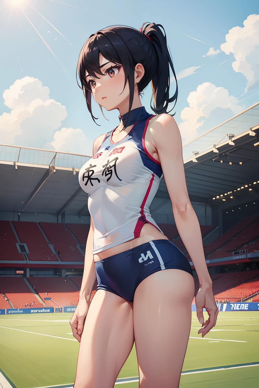 {{{japanese woman}}}, {{{athletics woman}}}, {{{athletics wear}}}, {{{skiny short top weae}}}, {{{skiny bloomer}}}, {{{sprinter}}},