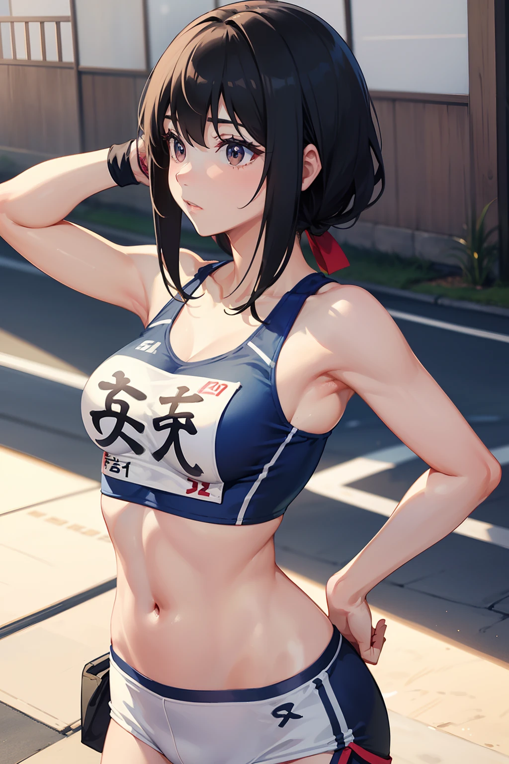 {{{japanese woman}}}, {{{athletics woman}}}, {{{athletics wear}}}, {{{skiny short top weae}}}, {{{skiny bloomer}}}, {{{sprinter}}},