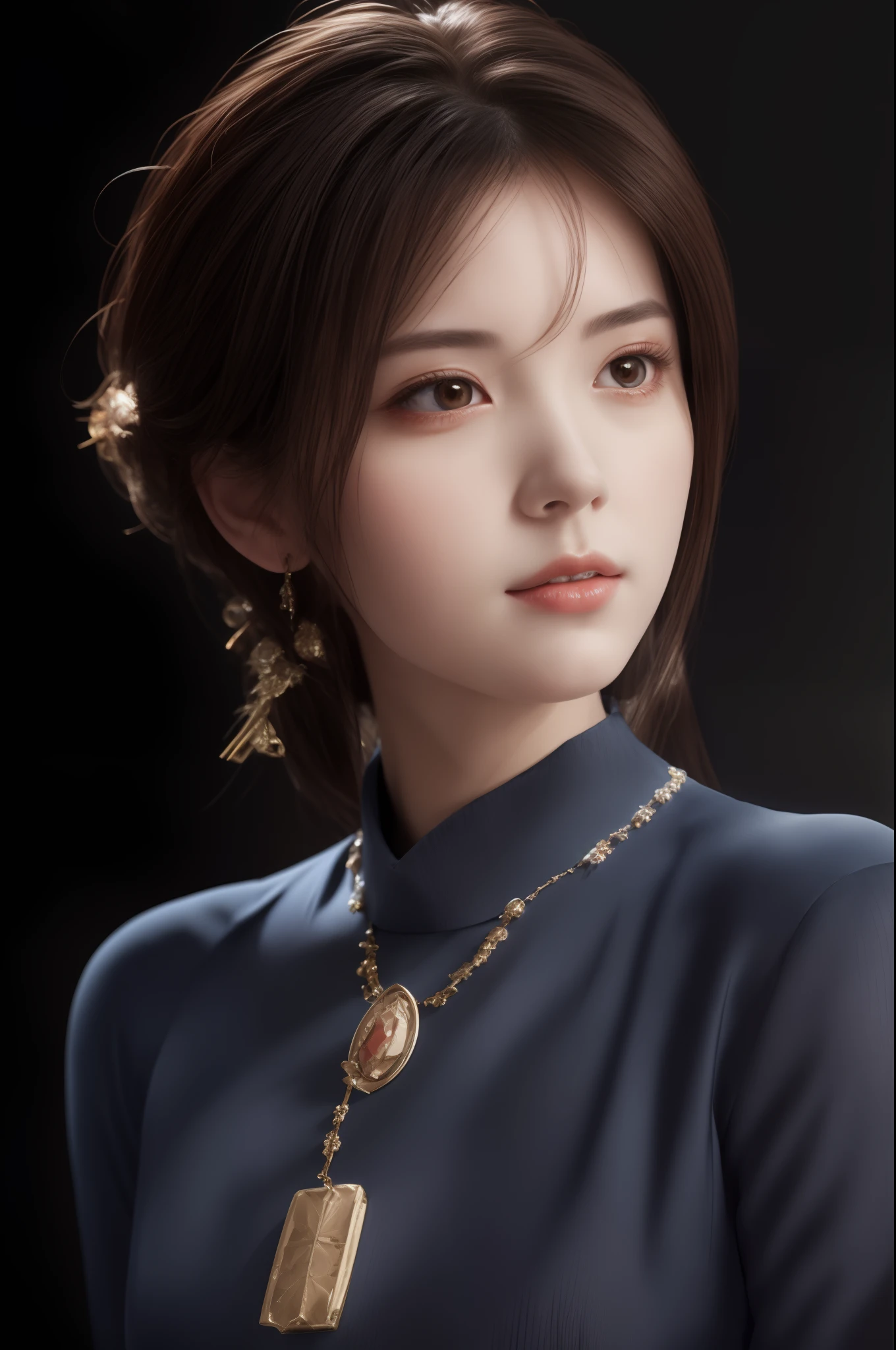 a close up of a woman with a necklace and a necklace, high quality portrait, Stunning anime face portrait, By Leng Mei, 8K Artgerm bokeh, yanjun cheng, Masayoshi Suto and artgerm, a beautiful anime portrait, inspired by Leng Mei, By Ni Tian, Anime girl in real life, portrait of anime woman