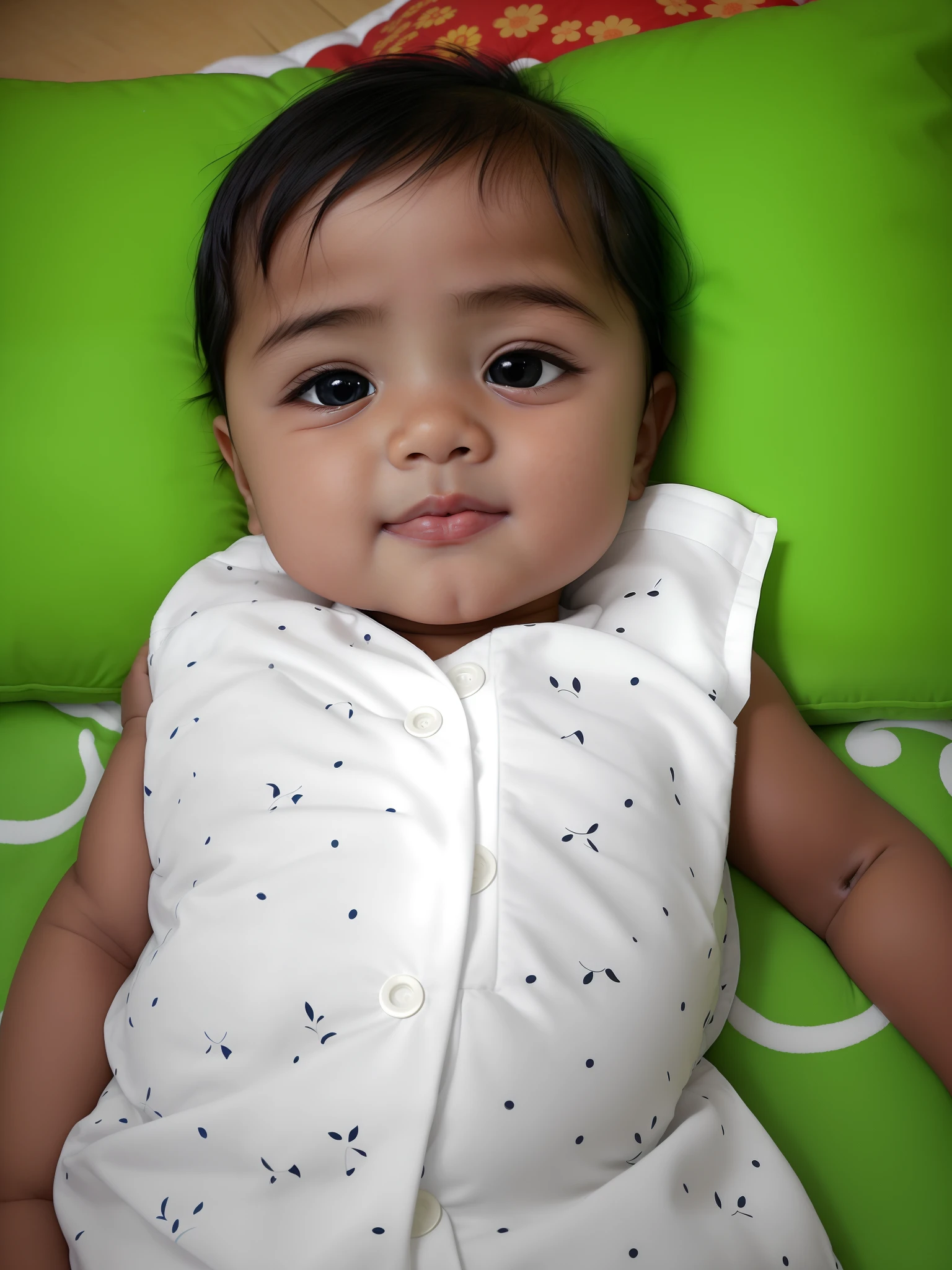 there is a baby that is laying down on a pillow, ayan nag, with cute doting eyes, innocent face, with accurate face, beautiful cute, innocent look, very very very beautifull face, cute beautiful, young child, vinayak, beuatiful face, young cute face, marvelous expression, taken with sony alpha 9, nivanh chanthara
