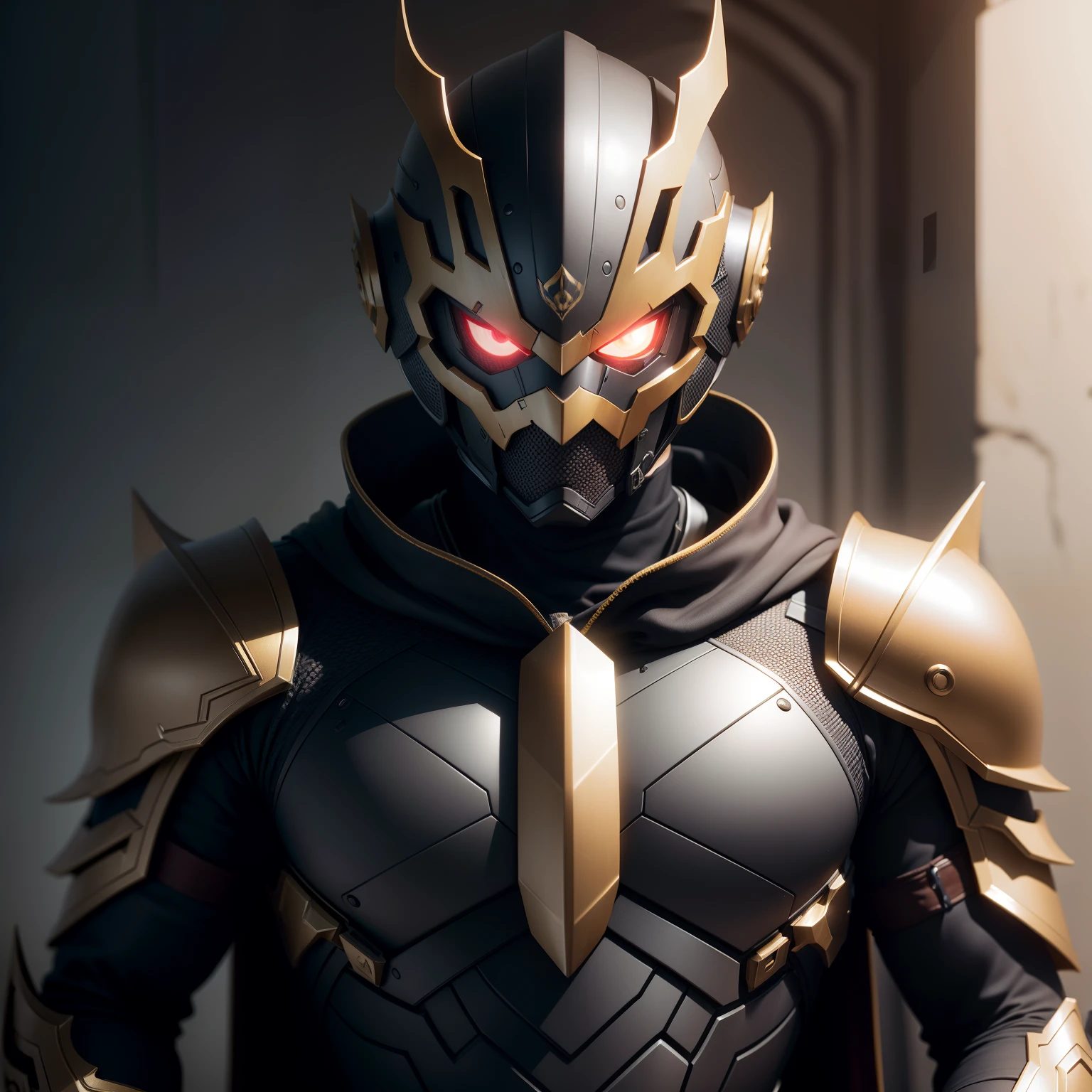 ((best qualtiy)), ((tmasterpiece)), (the detail:1.4), 3D, A domineering Kamen Rider image,Devil's Armor,The armor is dark gold,Cloak,disdain,HDR(HighDynamicRange),Ray traching,NVIDIA RTX,Super-Resolution,Unreal 5,Subsurface scattering、PBR Texture、post-proces、Anisotropy Filtering、depth of fields、maximum definition and sharpness、Many-Layer Textures、Albedo e mapas Speculares、Surface Coloring、Accurate simulation of light-material interactions、perfectly proportions、Octane Render、Two-colored light、largeaperture、Low ISO、White balance、the rule of thirds、8K RAW、