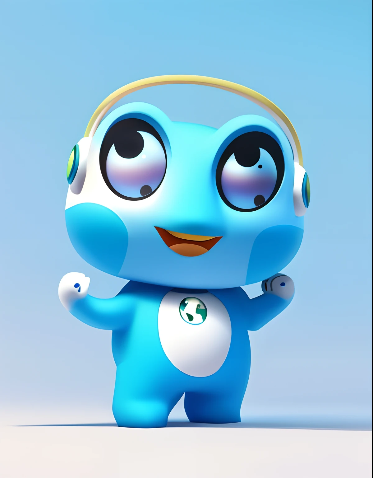 Best quality at best，tmasterpiece，A high resolution，ultraclear，simplebackground，Cartoon character of blue frog with headphones, Frog modeling，3d model of a japanese mascot，3D立体，