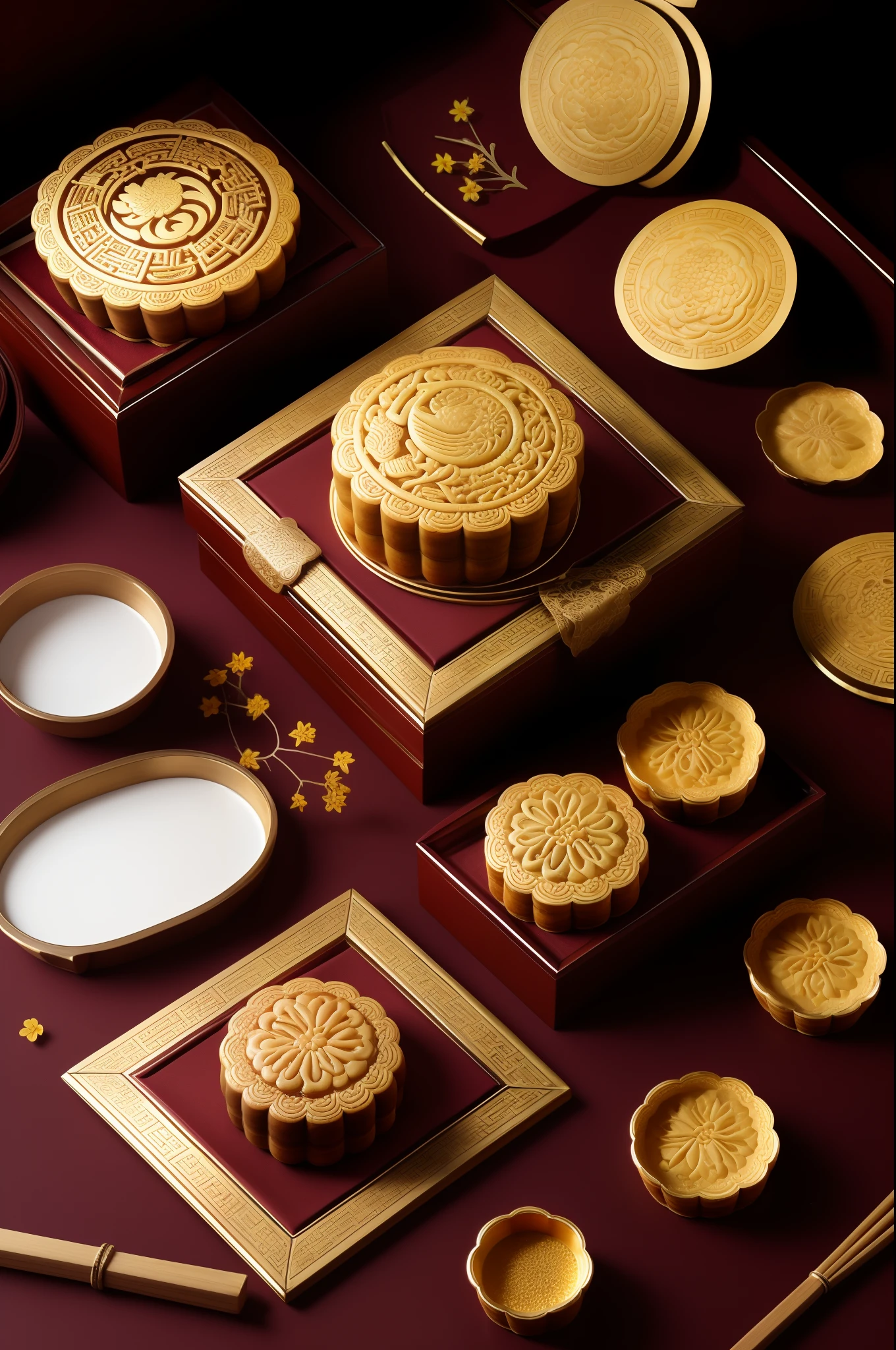 China-style,mid-autumn festival,the forbidden city,Make mooncake utensils,Moon cake,Mooncake box,Bean paste mooncakes,8K Ultra Clear,Ultimate work,Extreme Quality,Super delicate,Photographic works
