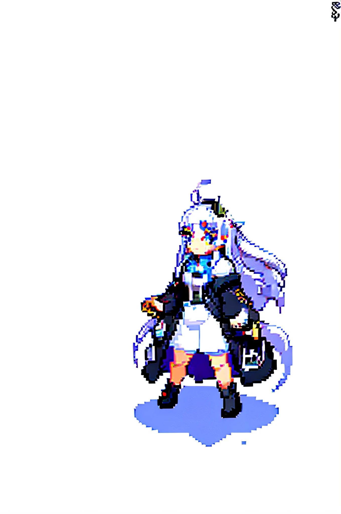 off the shoulder dress,((lolita fashion)),(White clear skirt),((concept-art)),(((full bodyesbian))), (High saturation),(((Masterpiece))),(A high resolution),(((cat_hor ears))),(bangs),((ahoge)), (((White_Hair/Blue_Eyes))),((view the viewer)),(((coat large))),(Boots),(Tail),{{Apocalypse}}, Cyberpunk,(((Black jacket))),((((Long hair)))),White background,Pixel art,pixelart,Pixel vertical painting