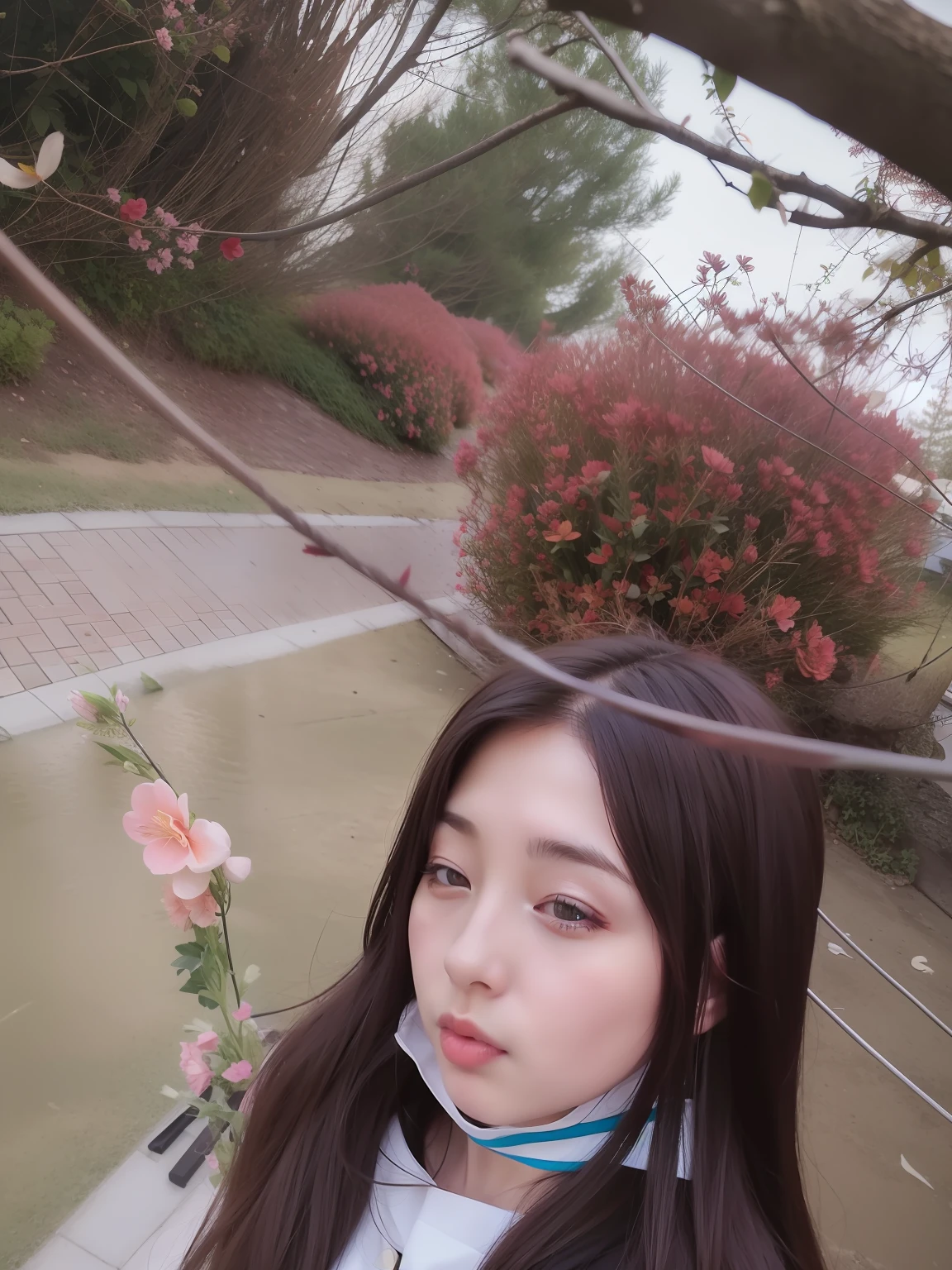 adolable，Pure，Beautuful Women，full bodyesbian，jk，a sailor suit，staredown，Folded flowers，Realistis，softlighting，Long hair l