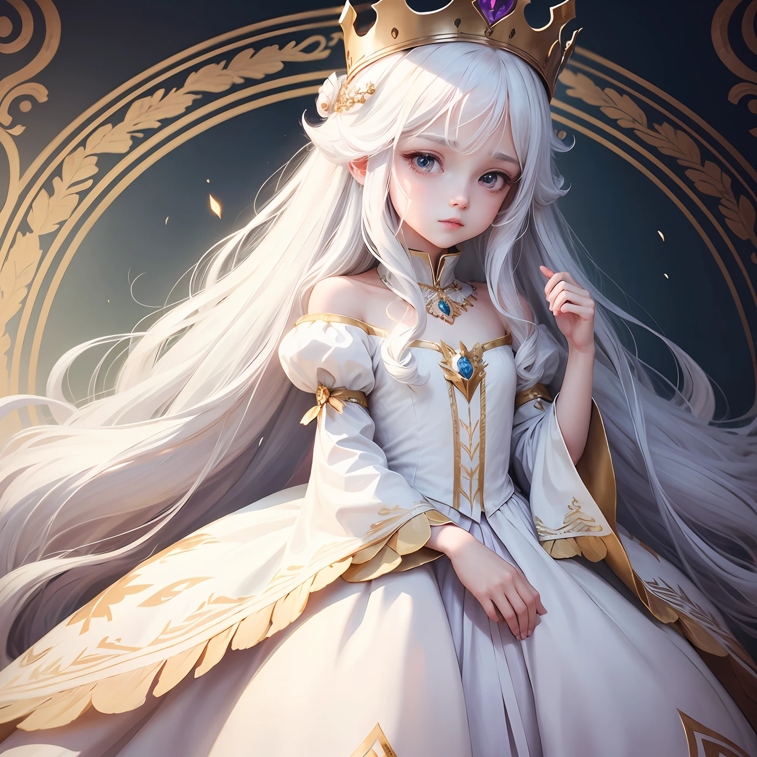 long white hair,Wearing a crown,A princess,Noble but cute --auto