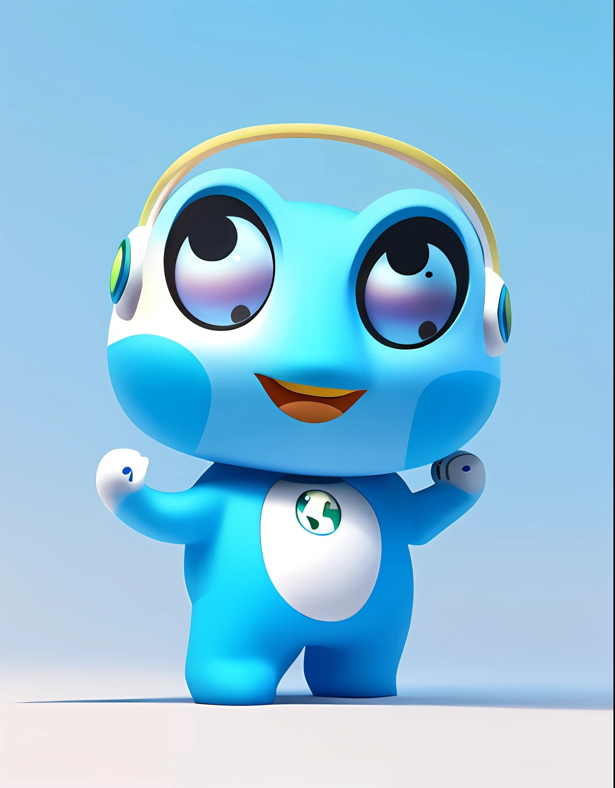 Best quality at best,tmasterpiece,A high resolution,ultraclear,simplebackground,Cartoon character of blue frog with headphones, Frog modeling,3d model of a japanese mascot,3D立体,
