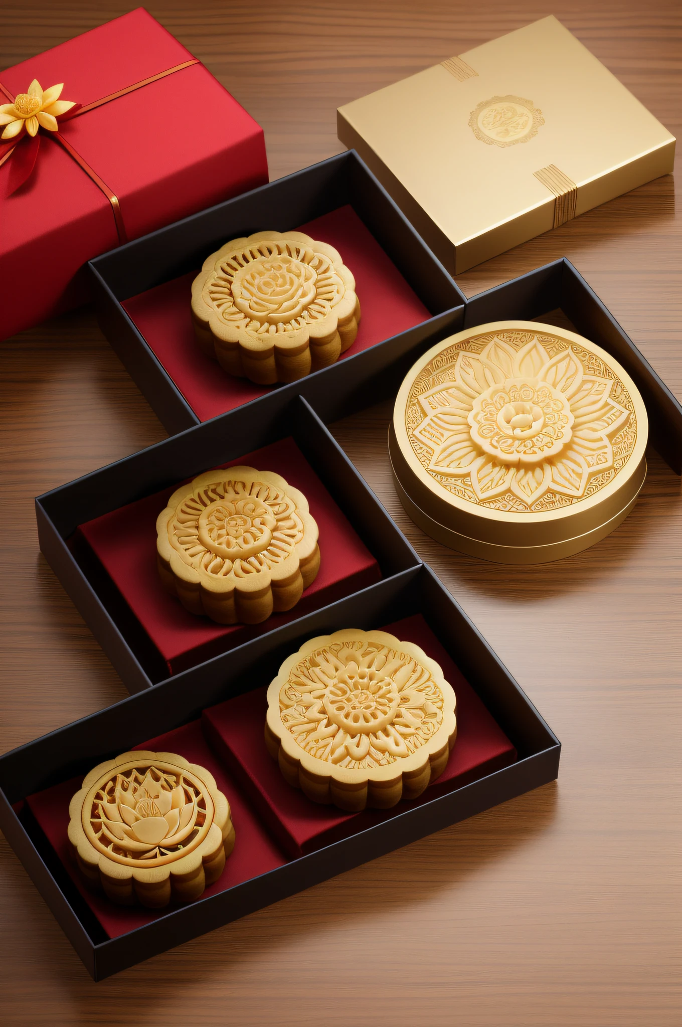 Mooncake gift box,Mid-Autumn Festival,Lotus leaf,Make mooncake utensils,Moon cake,Mooncake box,Bean paste mooncakes,8K Ultra Clear,Ultimate work,Extreme quality,Super delicate,Photographic works