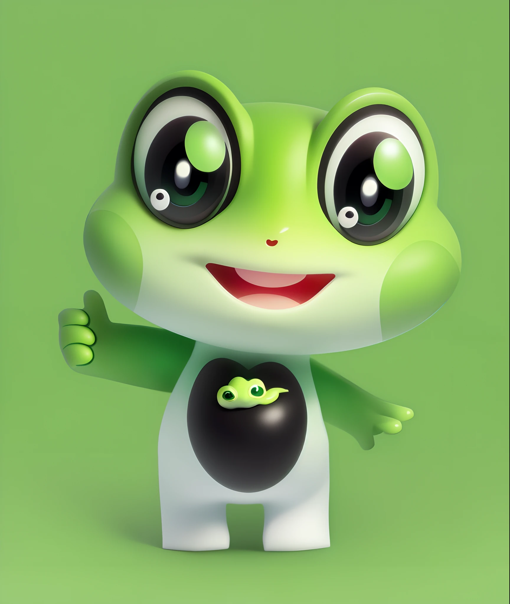 Best quality at best,tmasterpiece,A high resolution,ultraclear,simplebackground,Cute green frog,Black colored eyes,There is a blush,