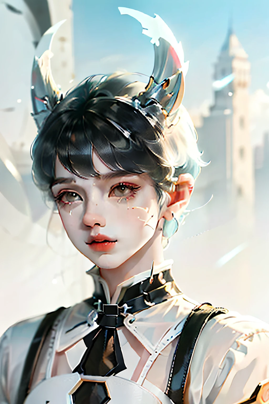 White Rabbit Ears Boy Cute Cool Half Face Short Hair Refreshing Two-Dimensional Functional Style Dress Male Boy Cool Long Ears Male Black TXU