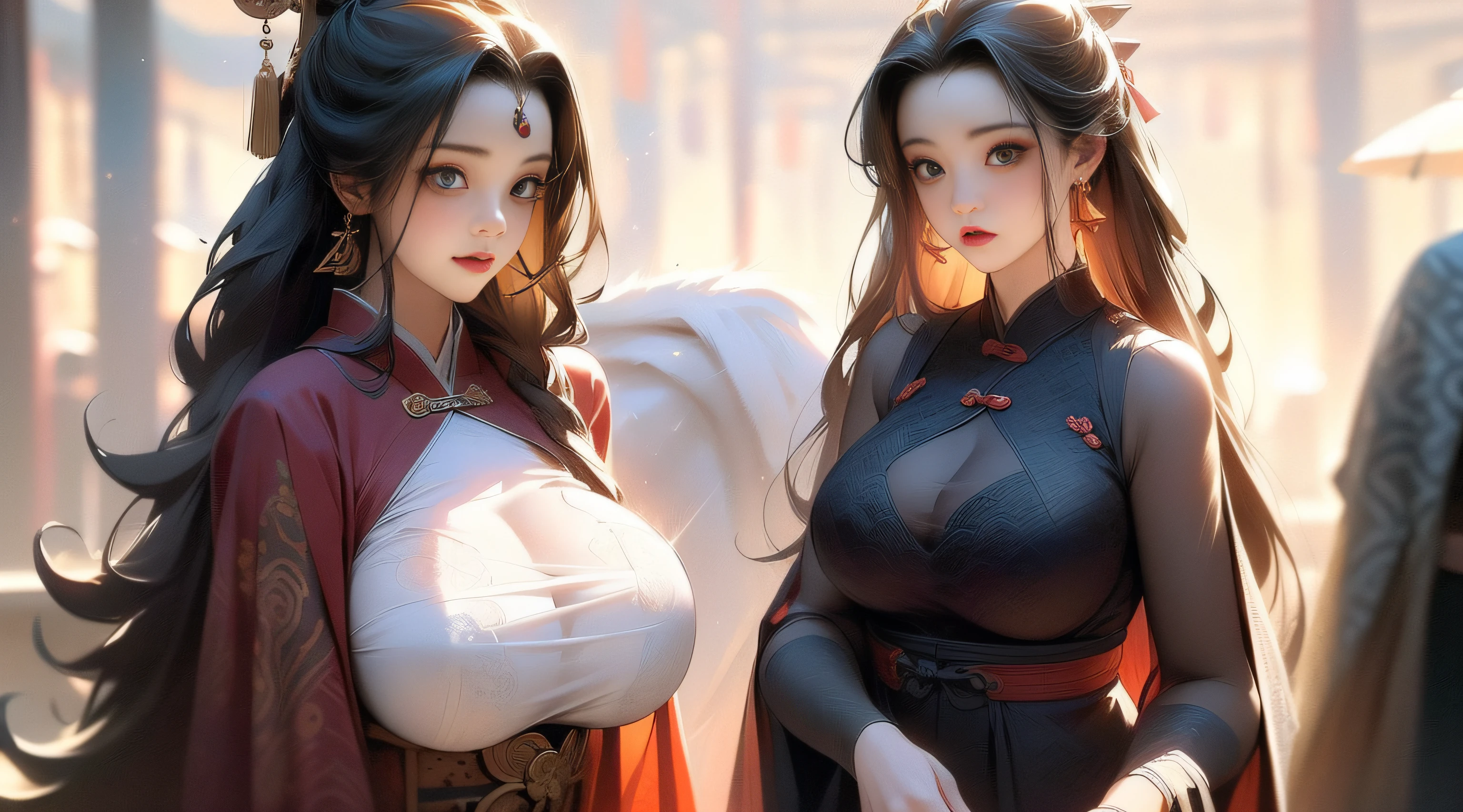 finedetail,Best quality(Masterpiece:1.4),(Best quality:1.4)(master piece:1.2,high high quality),(Pisif:1.4),Song Dynasty gong strokes,Huge breasts,Open your clothes,see-through transparent clothes,exposing her chest