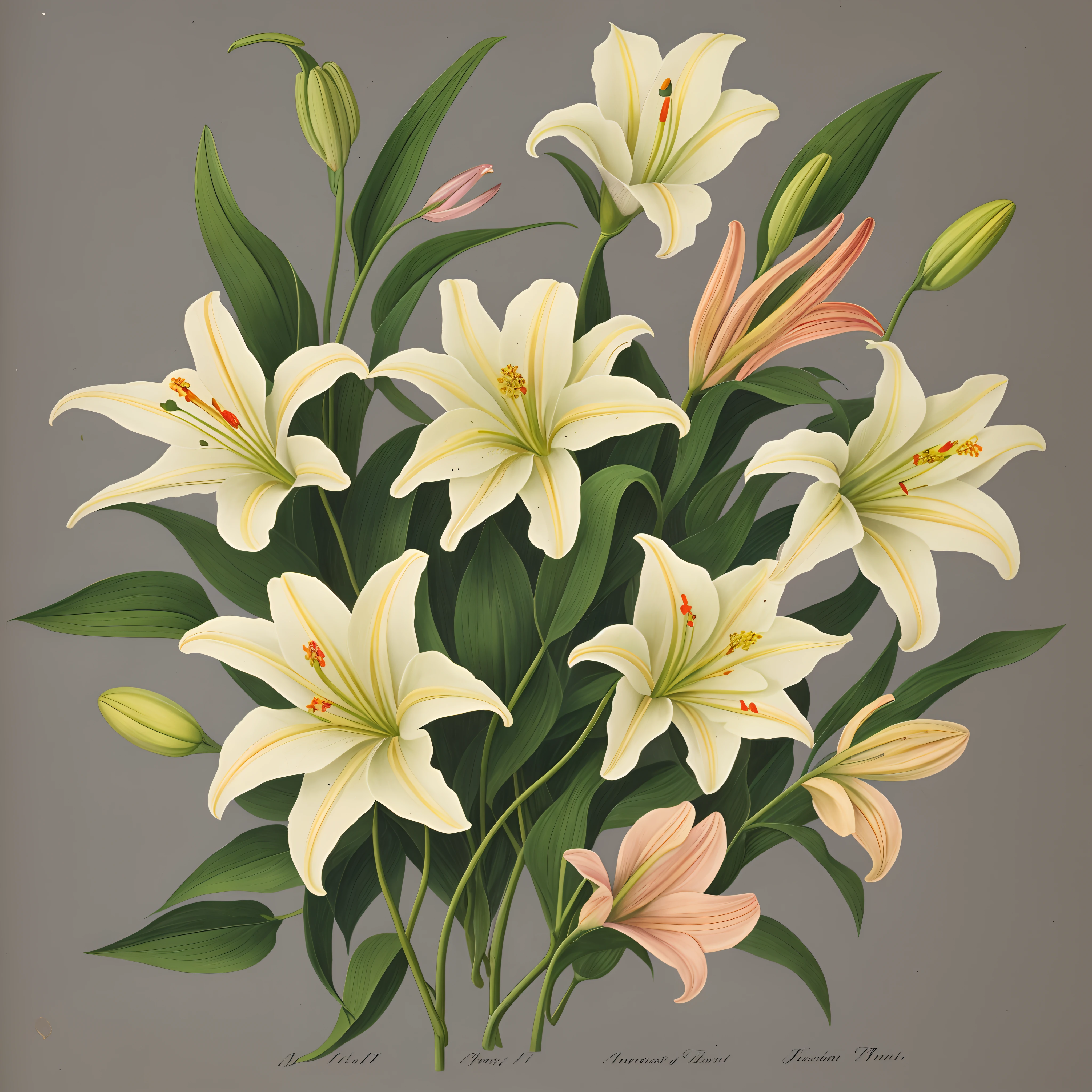 (beste-Qualit: 1.2), (Detailed: 1.2), (tmasterpiece: 1.2), Vintage botanical illustrations of lilies (1770-1775) in high resolution by John Edwards