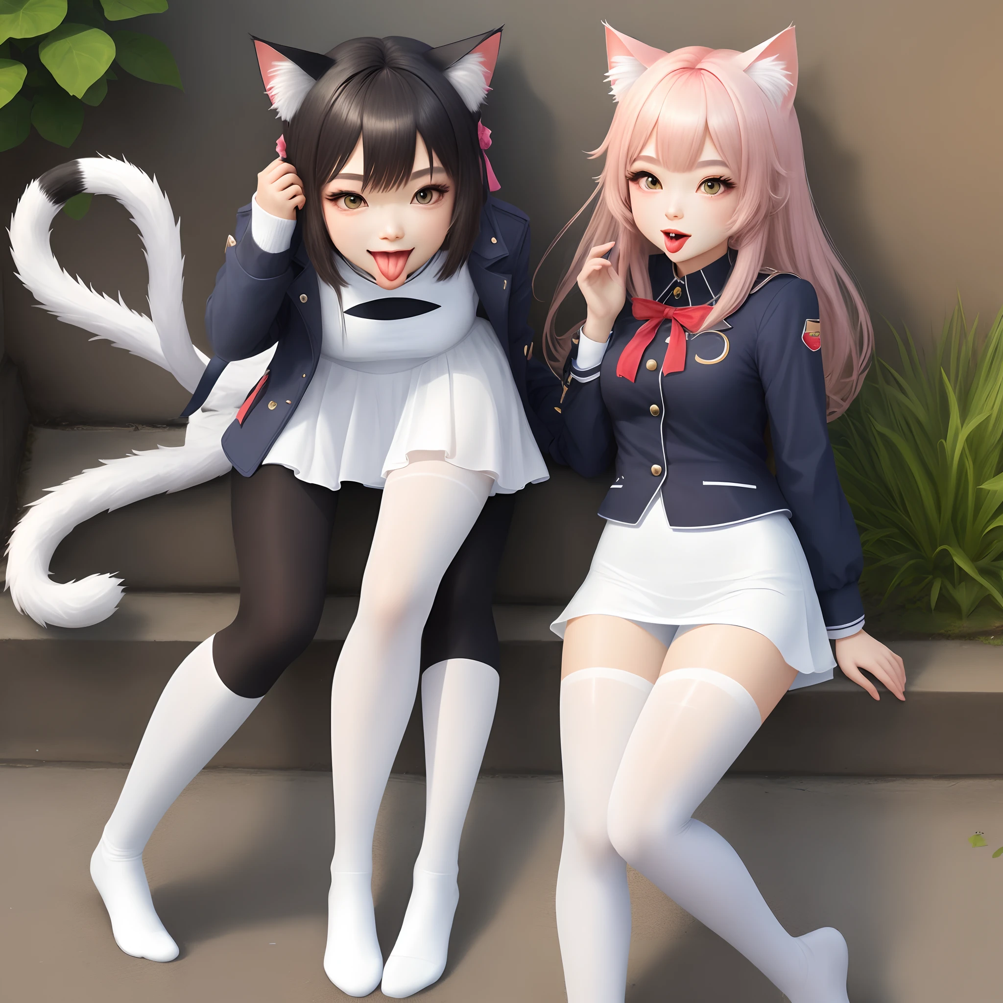 White silk tights ,quadratic element,Stick out your tongue,cat ear,a cat tail