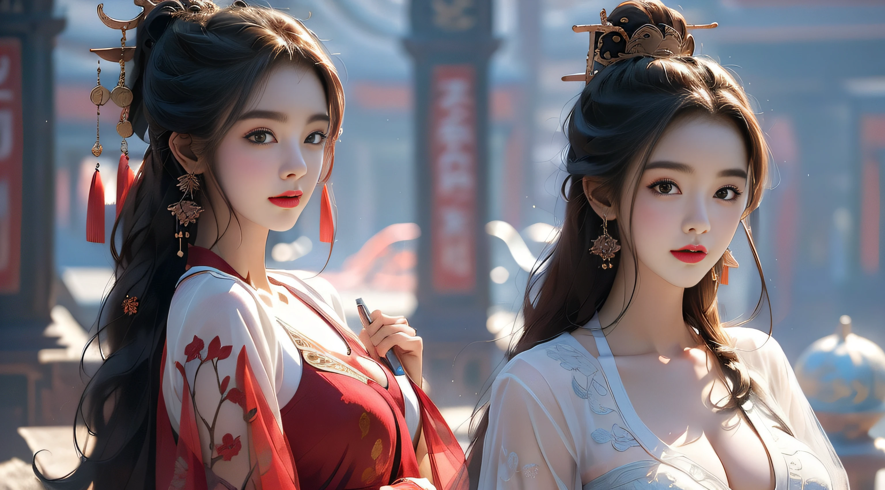 finedetail,Best quality(Masterpiece:1.4),(Best quality:1.4)(​master piece：1.2，high high quality），（Pisif：1.4），Song Dynasty gong strokes，Huge breasts，Open your clothes，see-through transparent clothes，exposing her chest