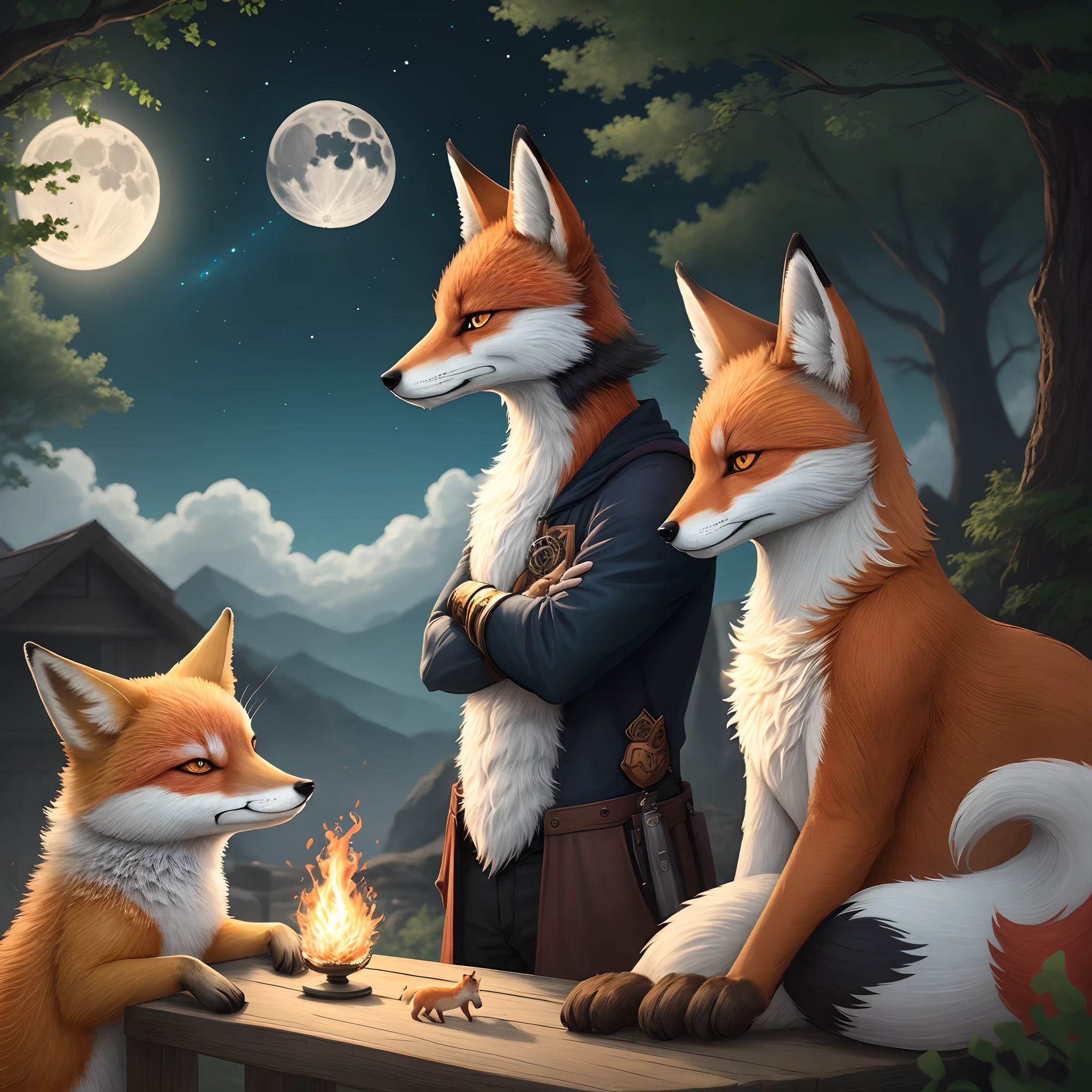 People and foxes,ember,themoon