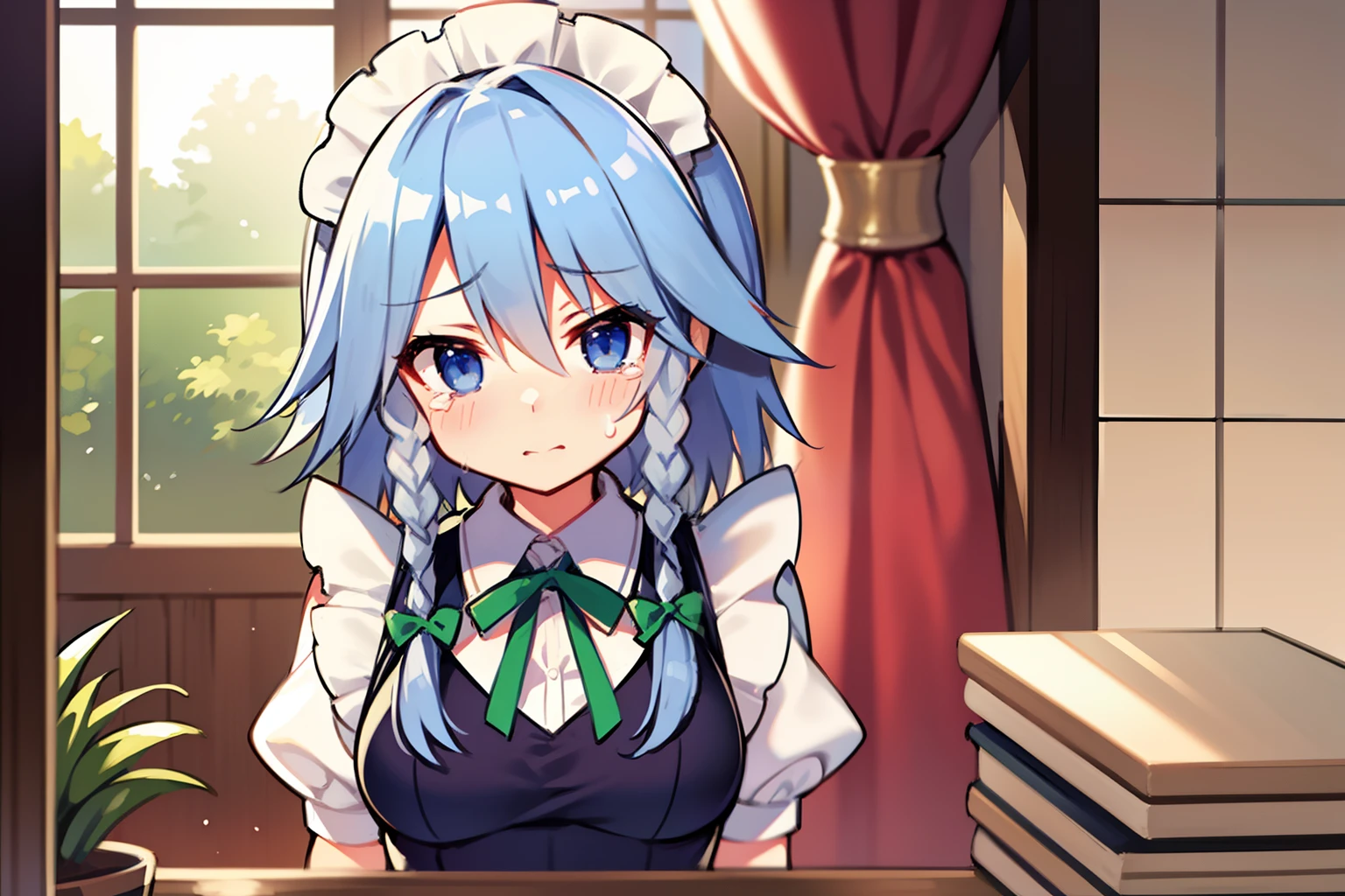 izayoi sakuya、Tears、saddened、a room、close range、(Maids)、One girl