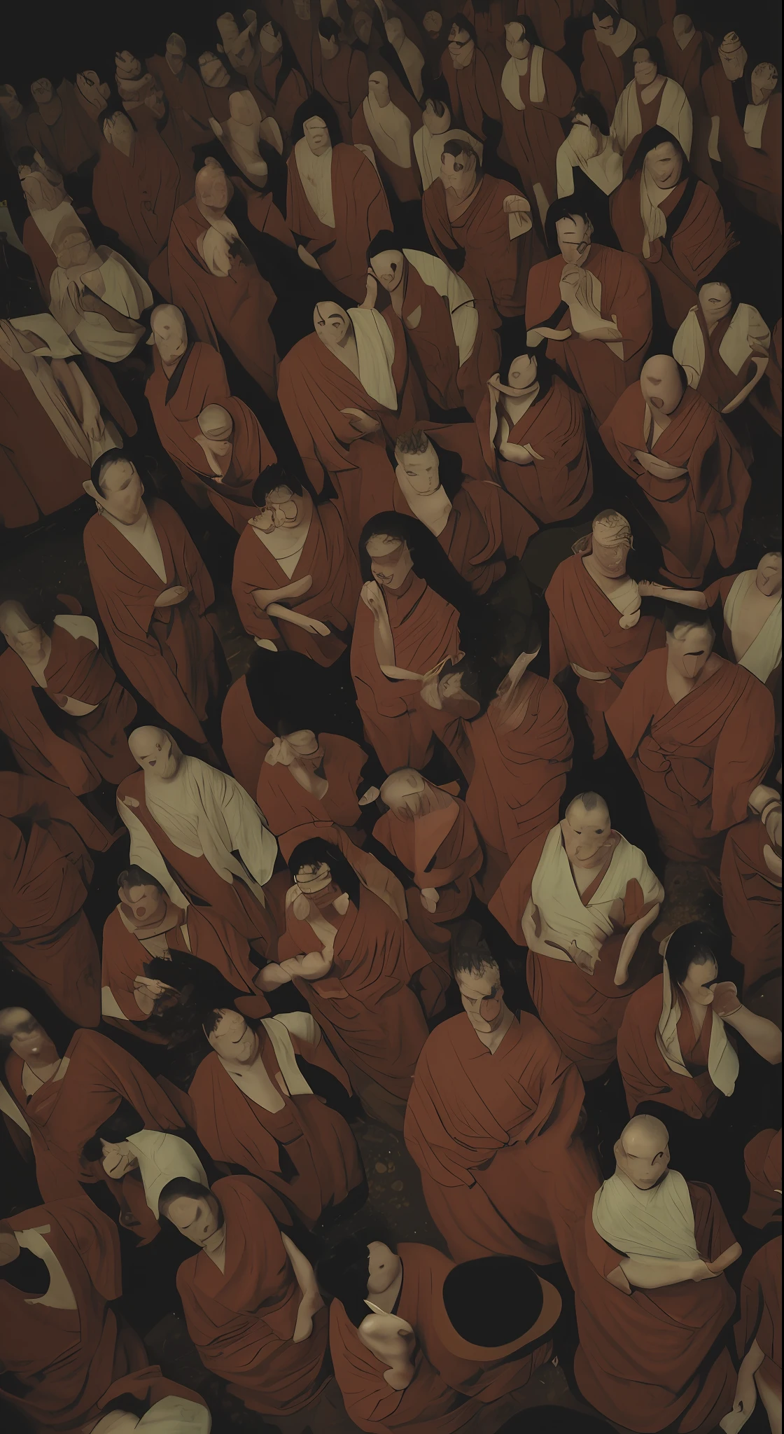 Strange scary customs of the Japan countryside、Towada, Aomori、Curse ritual、An ultra-high picture quality、8k、32k、f1.8、cinematic images、Fine details、Realisticity、Cannibalism、horor、psycho、Eat encirclement and offal、Immediate Buddha