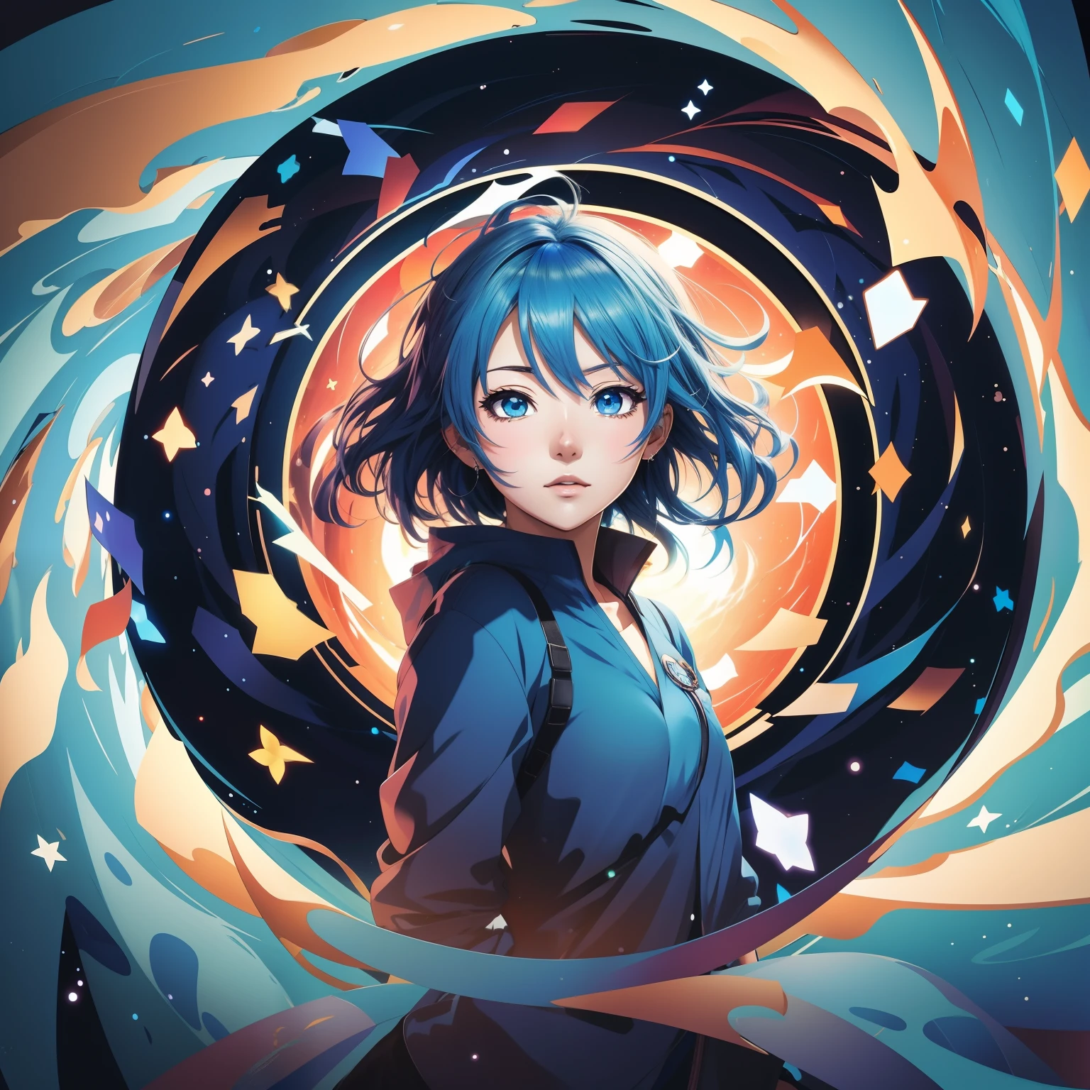 Anime girl with blue hair and blue eyes in a spinning vortex, estilo anime 4K, Anime Art Wallpaper 8K, Anime Art Wallpaper 4K, Anime Art Wallpaper 4K, arte digital estilo anime, 4k anime wallpapers, Anime Wallpaper 4k, arte de anime digital detalhada, Papel de parede anime 4k, Digital anime illustration, arte de anime digital, illustration Anime style