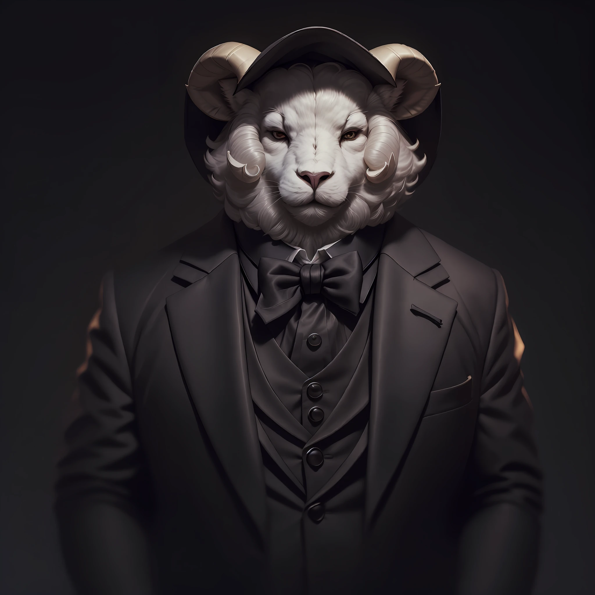 Cotton sheep in the zodiac, Fat, No_Humanity, Depth of field, Disney style, Dark_glam, dressed in a suit, deepshadow, (Dark: 1.4), (8K, RAW photo, Best quality, Masterpiece: 1.2),Detailed cotton sheep head
