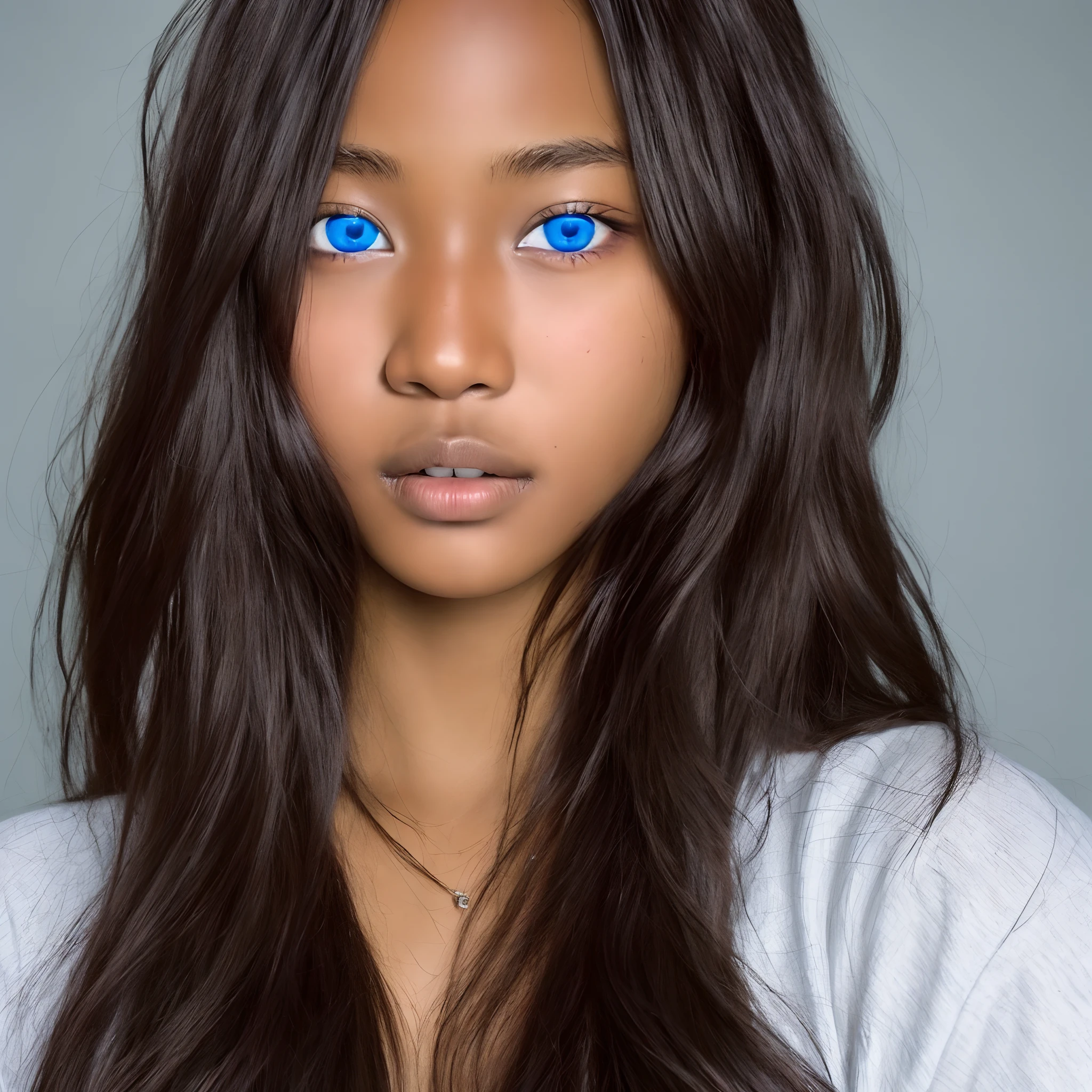 A dark-skinned Japanese teenager from the Angola region with blue eyes
