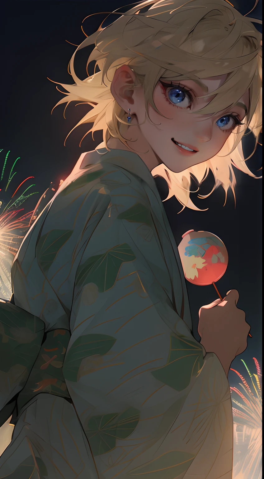 male people、twinks、Blue eyes、Jewel Eyes、Show your teeth and smile、Slender eyes