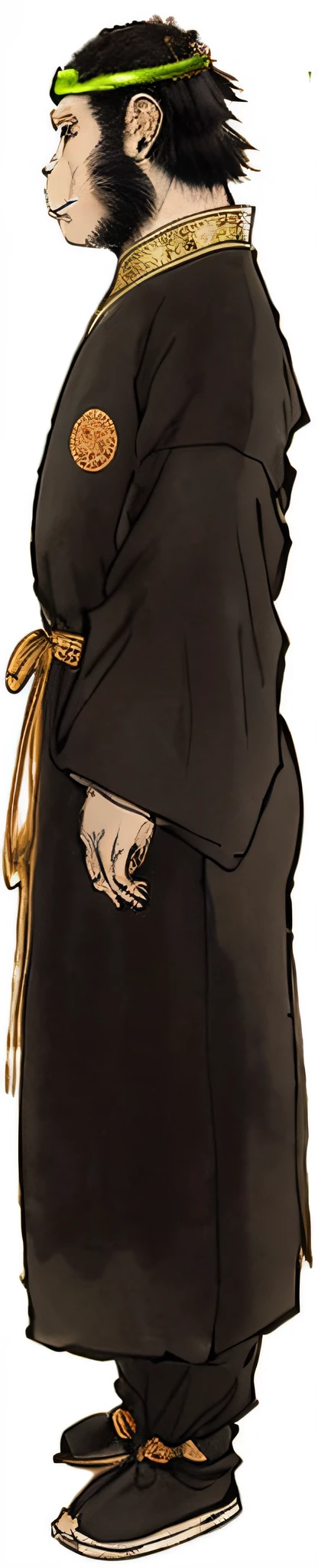 Cartoon close-up of a man in a black robe and hat, wearing dark robe, ((wearing aristocrat robe)), wearing long black robe, dark robed,Gold accents, wearing a long flowing robe, Wearing a black robe, black cloak from neck to ankles, dark flowing robe, wears a long robe, wearing dark silk robe, wearing a long flowing robe