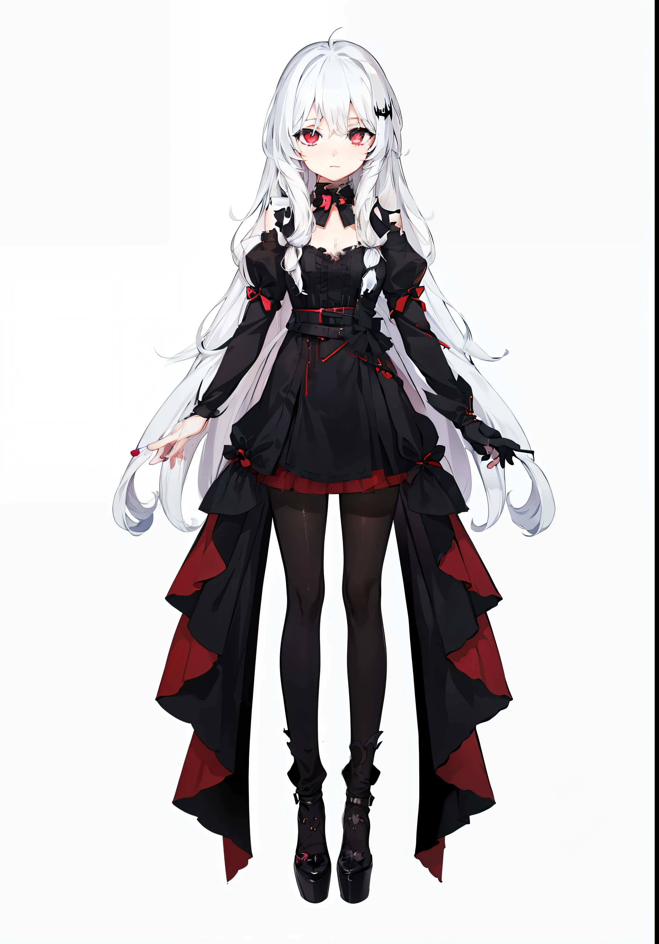 Long white hair 1.2 | black color dress | animemanga girl | VTuber full-body model | gothic maiden anime girl | Black dress anime girl | Anime full body illustration | Full body portrait | style of anime | Vampire demon anime girl | Single character full body