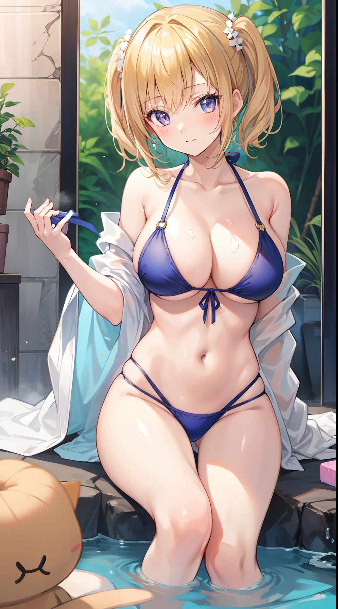 masutepiece、hight resolution、1girl in、kawaii、large full breasts、The bikini、Covered in soap、