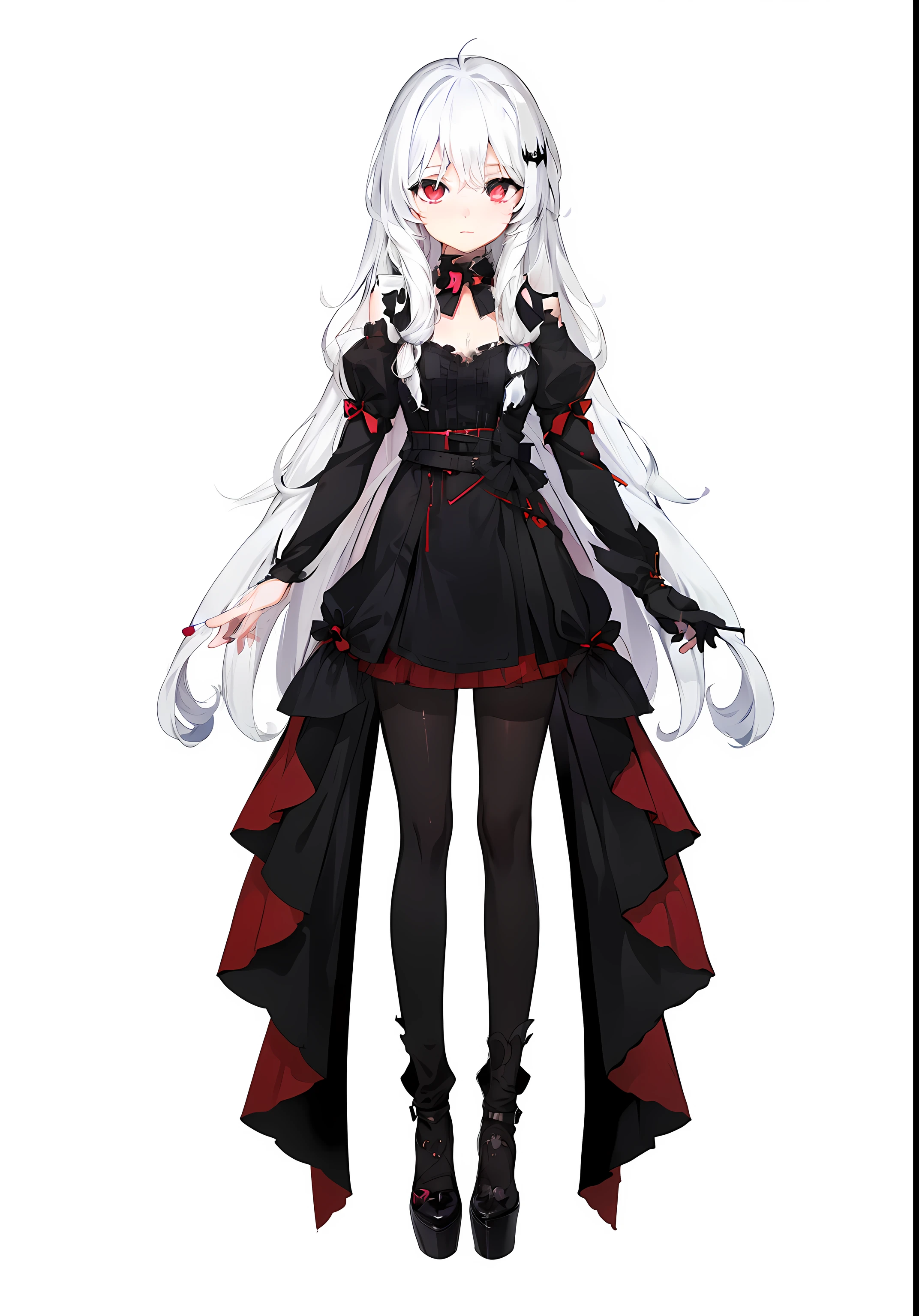 Long white hair 1.2 | black color dress | animemanga girl | VTuber full-body model | gothic maiden anime girl | Black dress anime girl | Anime full body illustration | Full body portrait | style of anime | Vampire demon anime girl | Single character full body